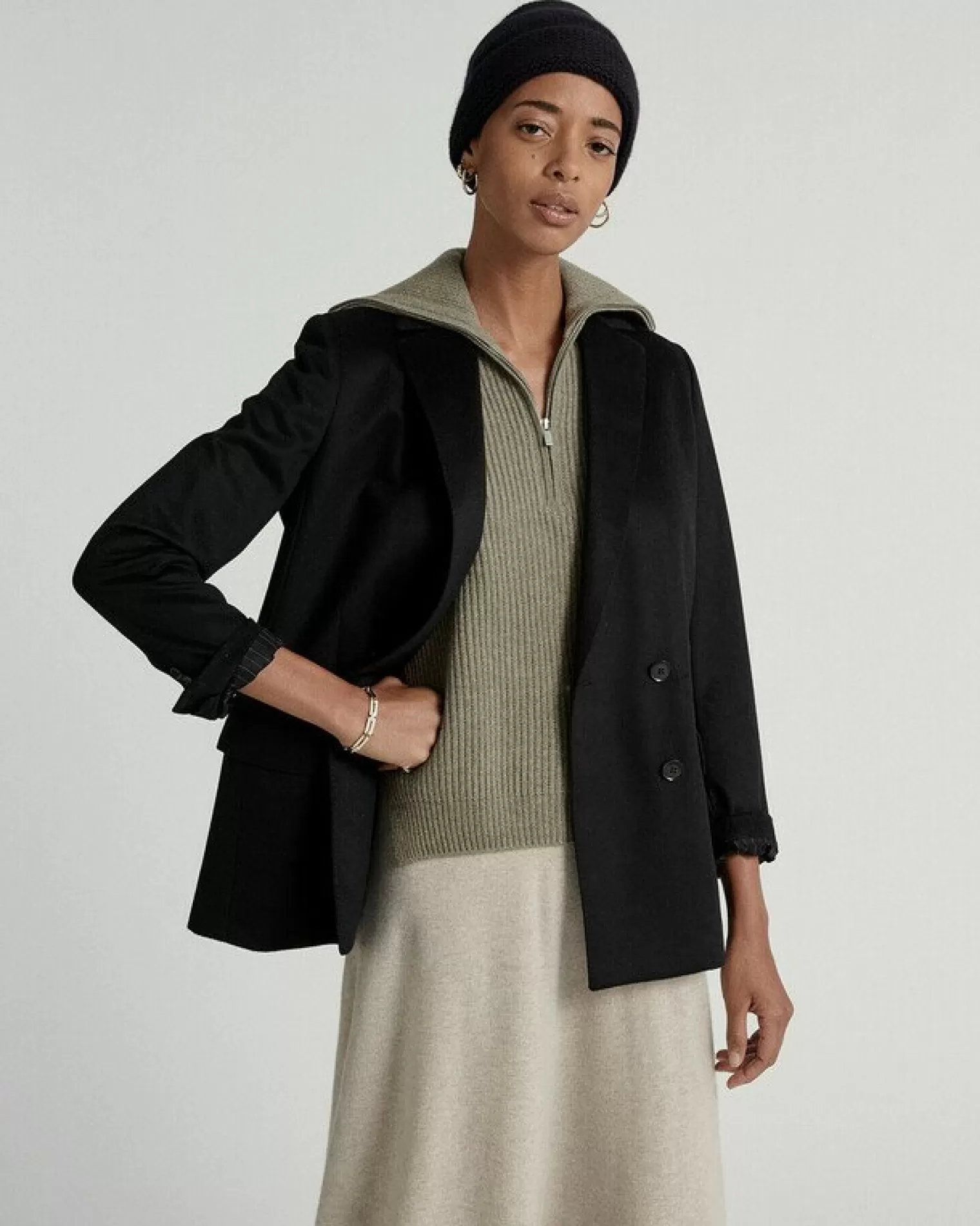 Kujten Coats>Women Blazer Collar Cashmere Jacket Noir