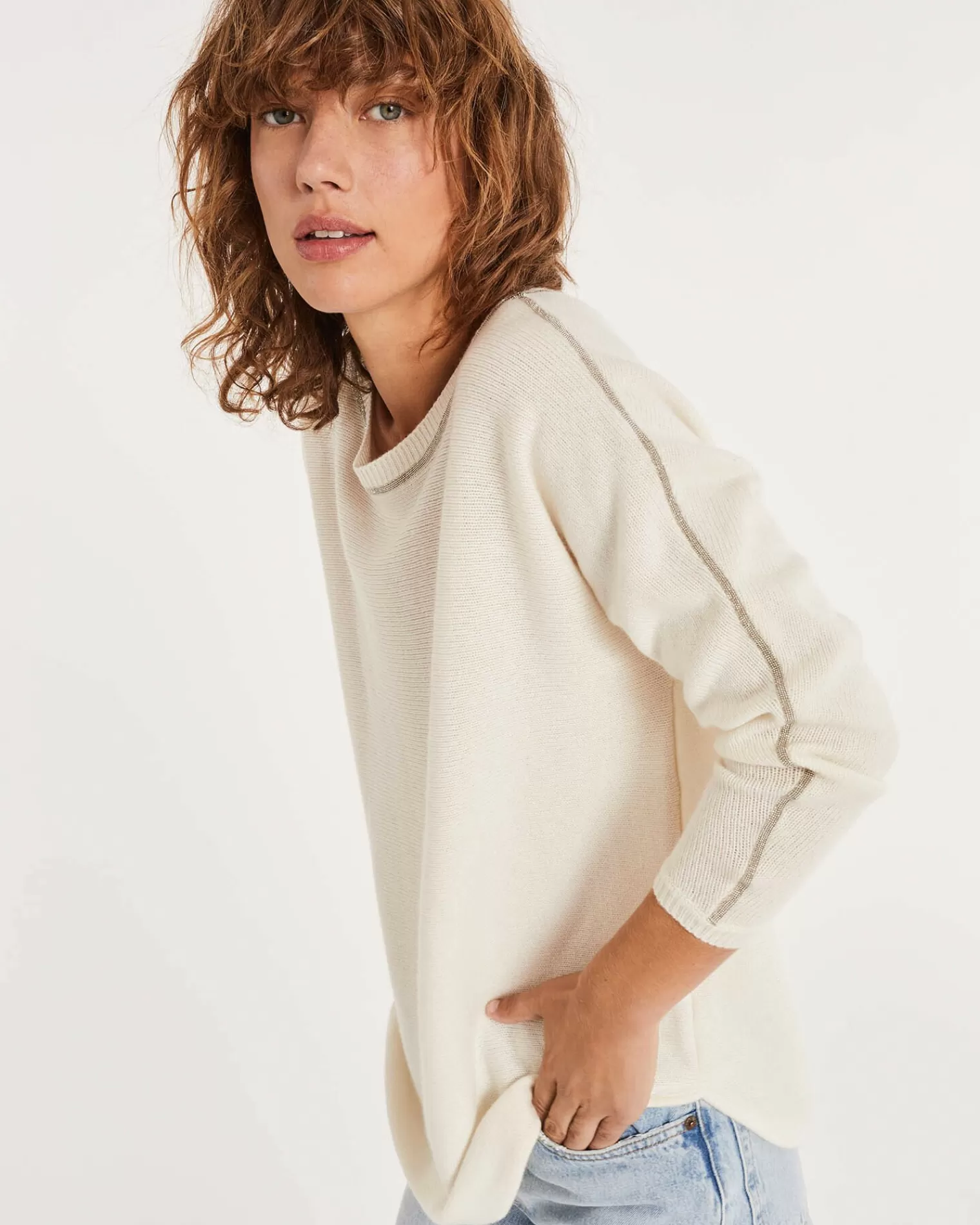 Kujten Sweaters & Sweatshirts>Women Boat Neck Cashmere Sweater Blanc