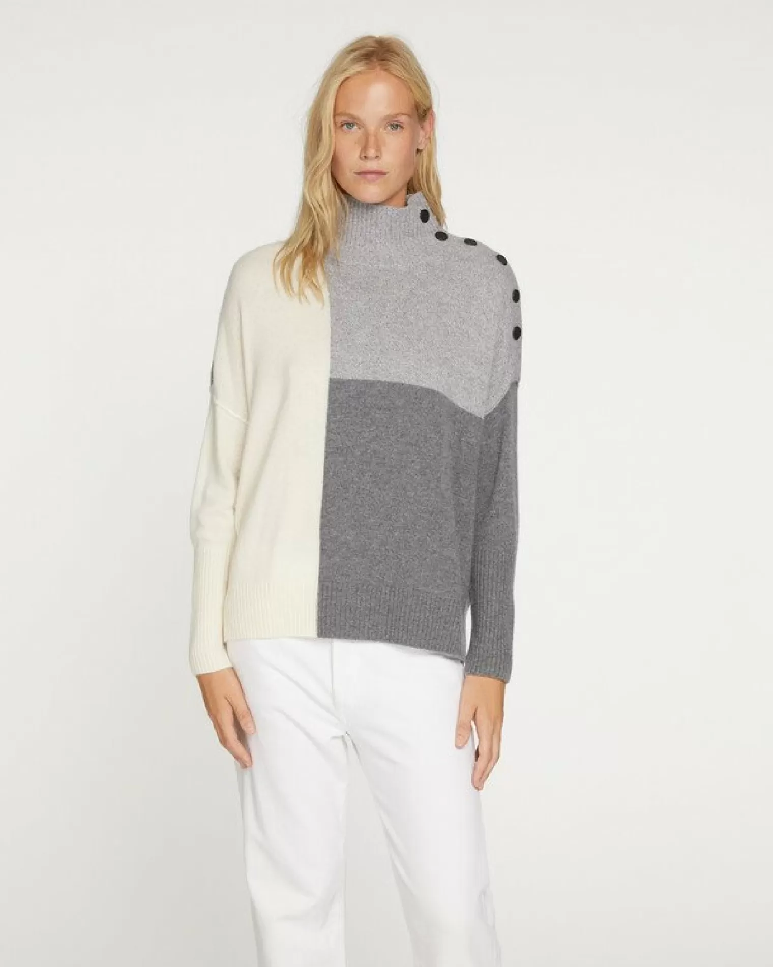 Kujten Sweaters & Sweatshirts>Women Cashmere Chimney Neck Sweater Gris Flanelle