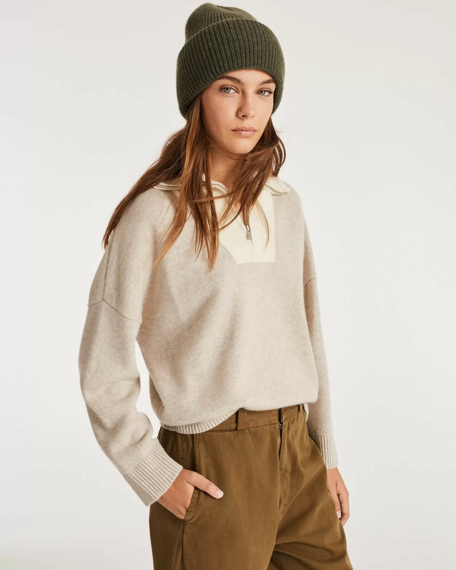 Kujten Sweaters & Sweatshirts>Women Cashmere Contrasted Sweater Avoine