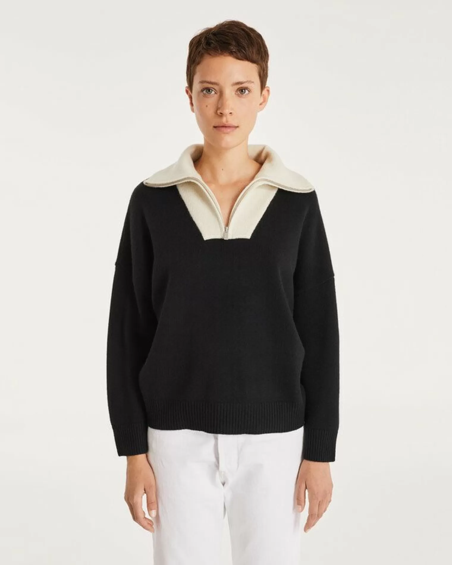 Kujten Sweaters & Sweatshirts>Women Cashmere Contrasted Sweater Noir