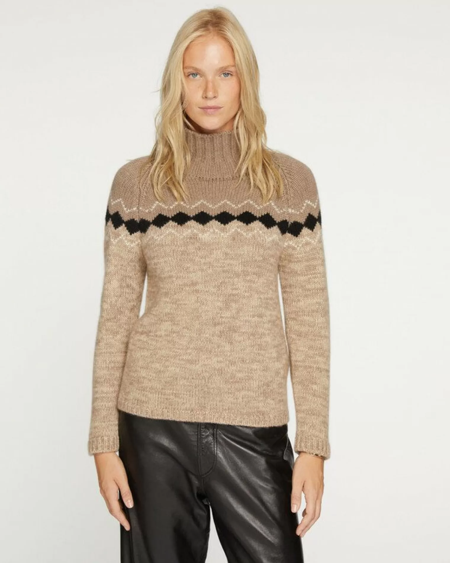 Kujten Sweaters & Sweatshirts>Women Cashmere Funnel Neck Sweater Beige Taupe