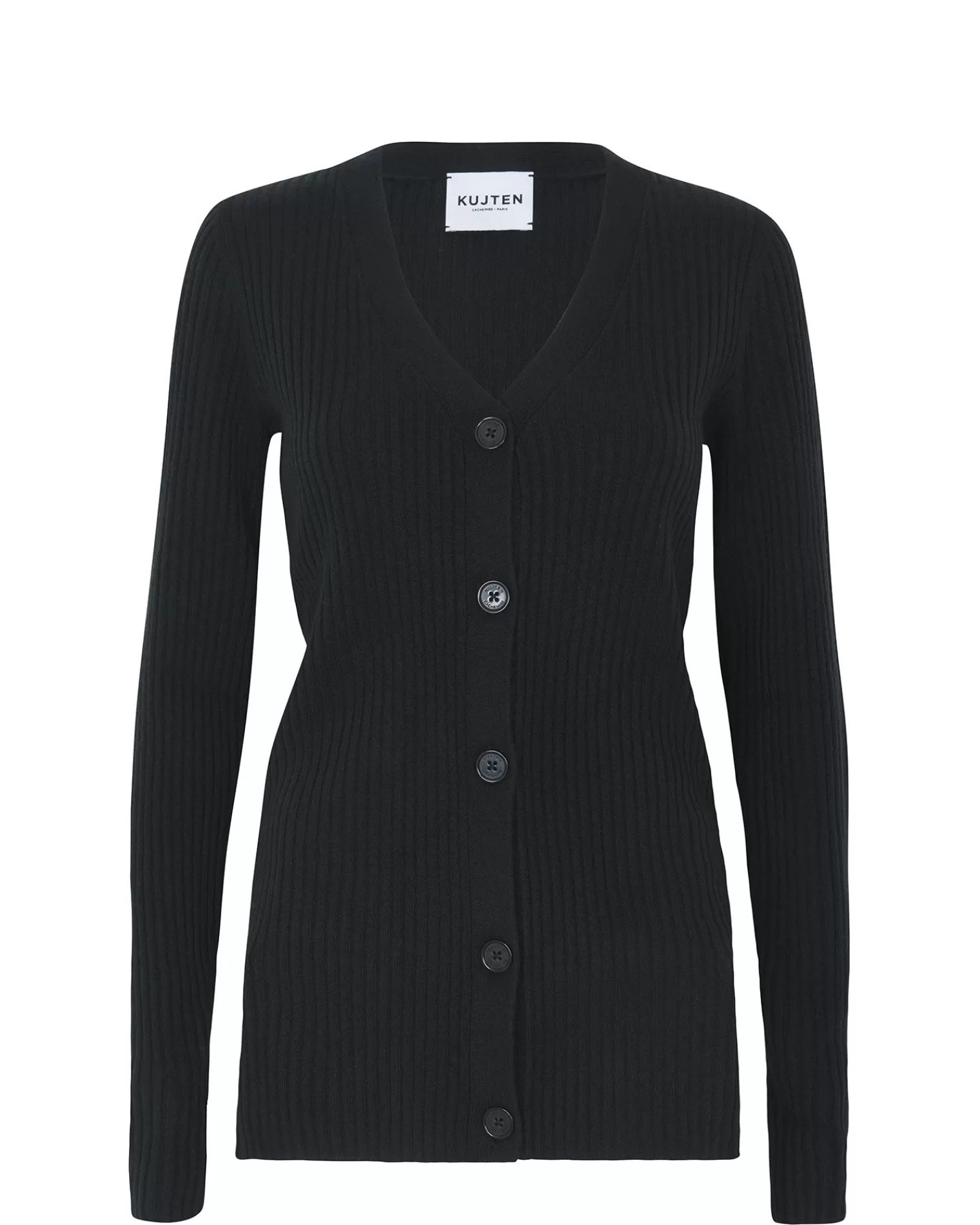 Kujten Jackets & Vests>Women Cashmere Long Ribbed Cardigan Noir