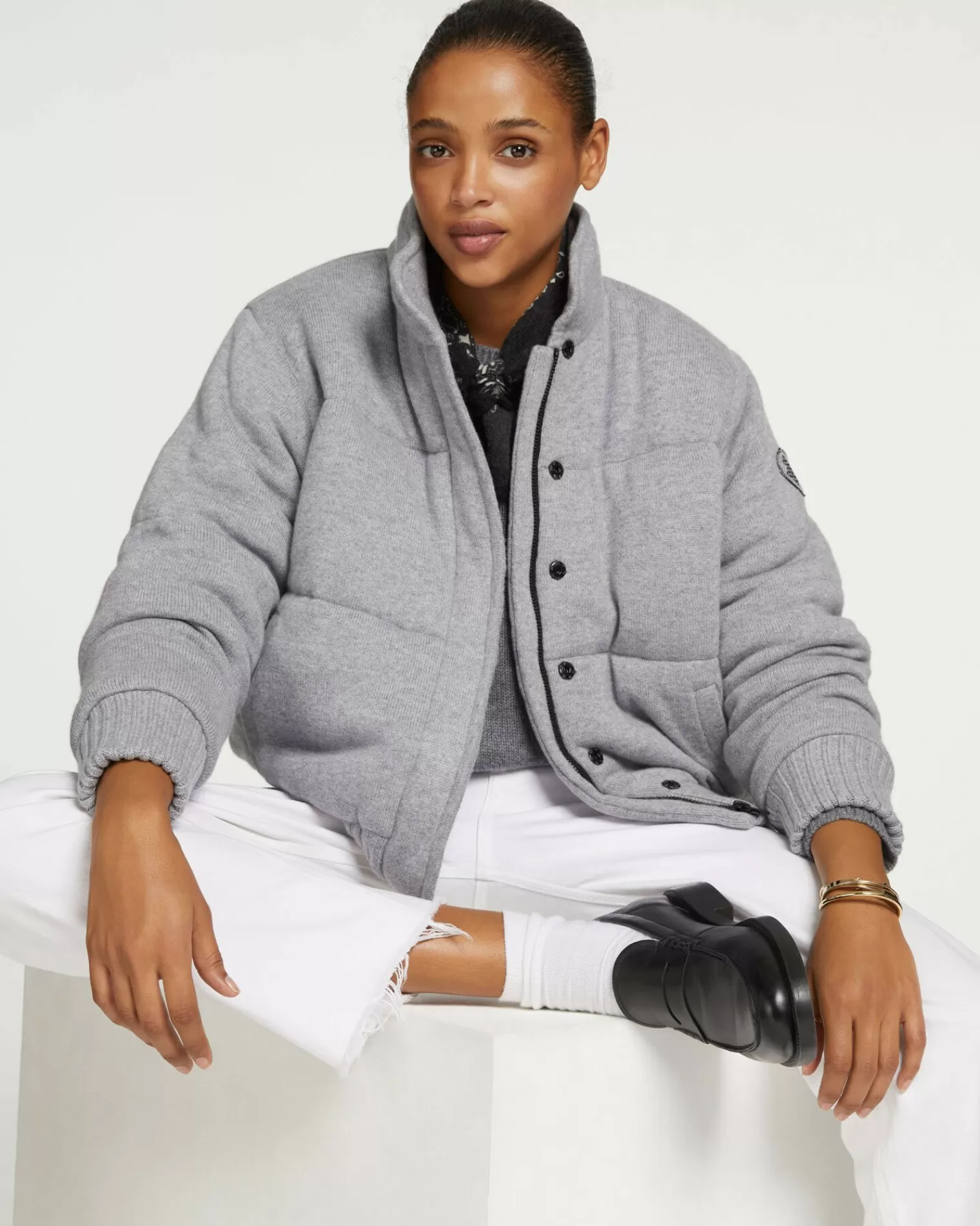 Kujten Coats>Women Cashmere Oversized Coat Gris Chine