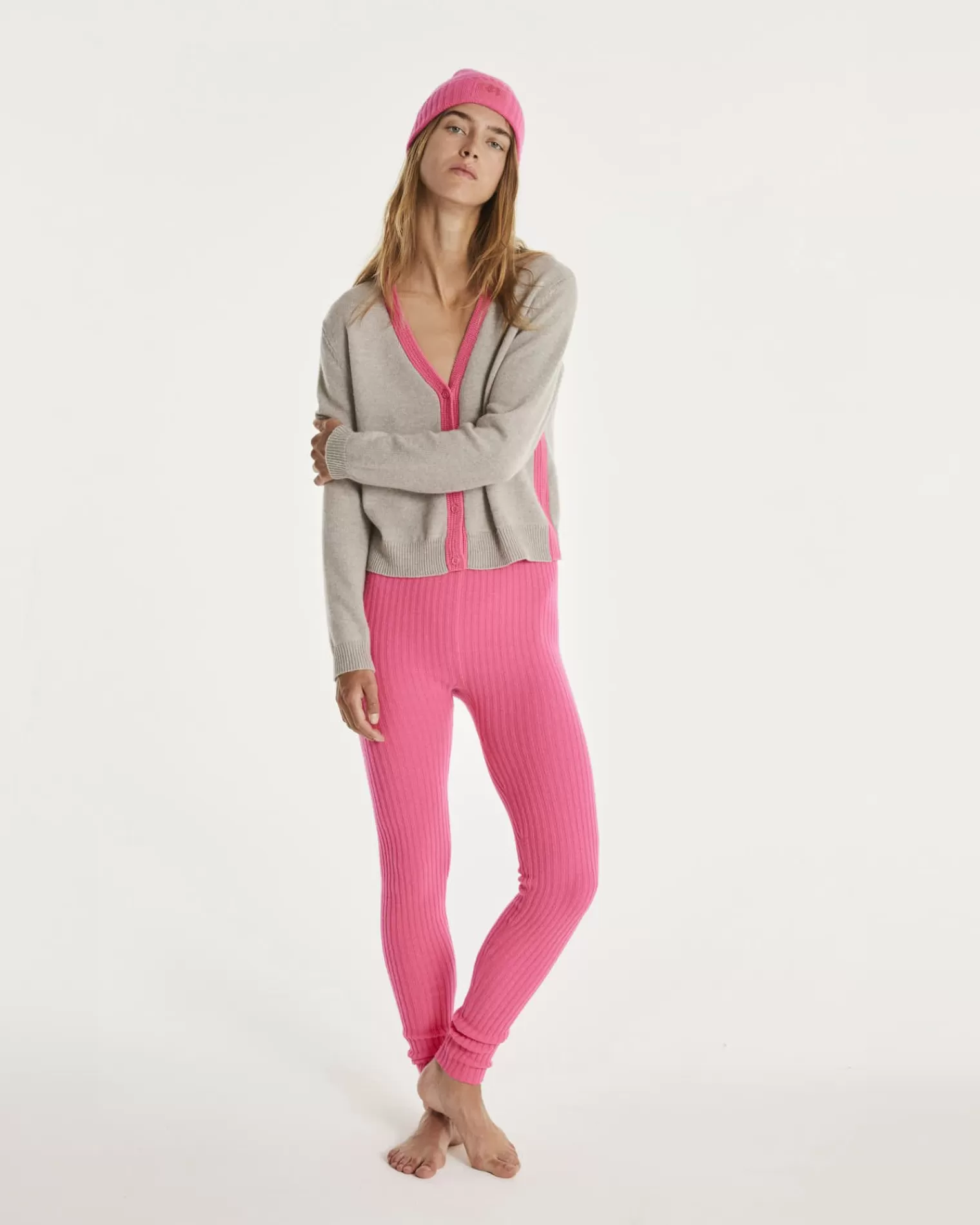 Kujten Joggings & Leggings>Women Cashmere Ribbed Leggings Rose Fluo