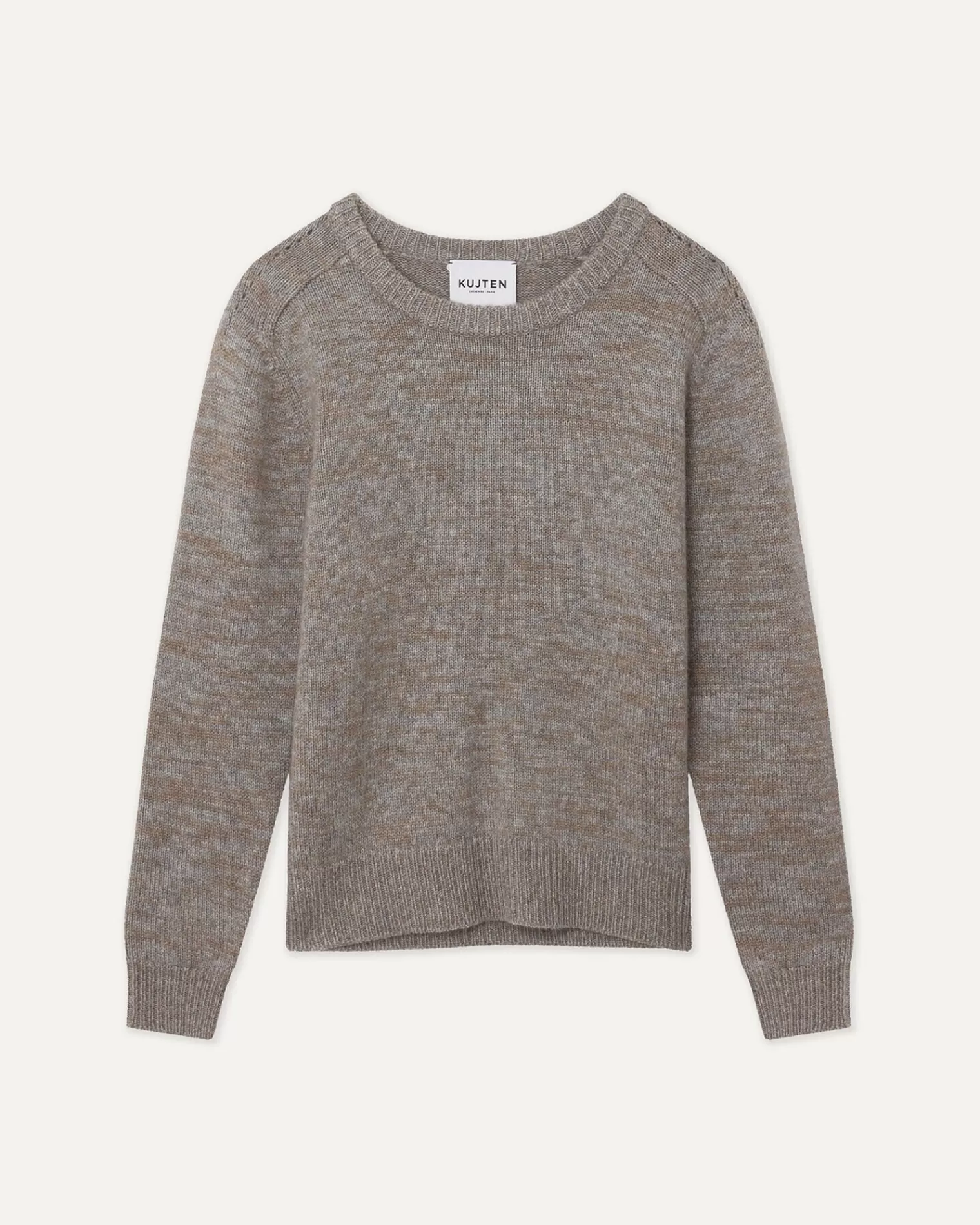 Kujten Sweaters & Sweatshirts>Women Cashmere Round Neck Sweater Taupe Mouline