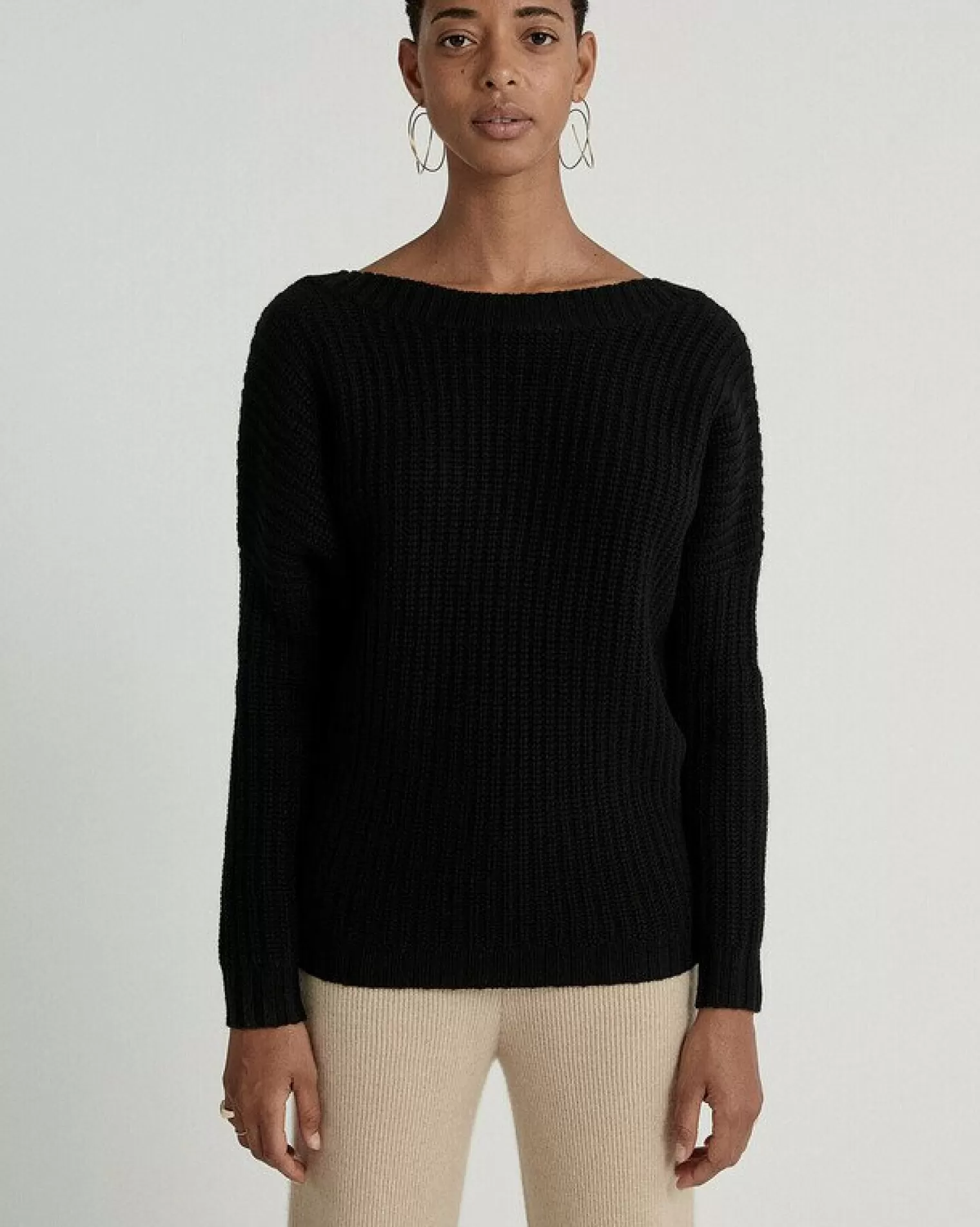 Kujten Sweaters & Sweatshirts>Women Cashmere Round Neck Sweater Noir