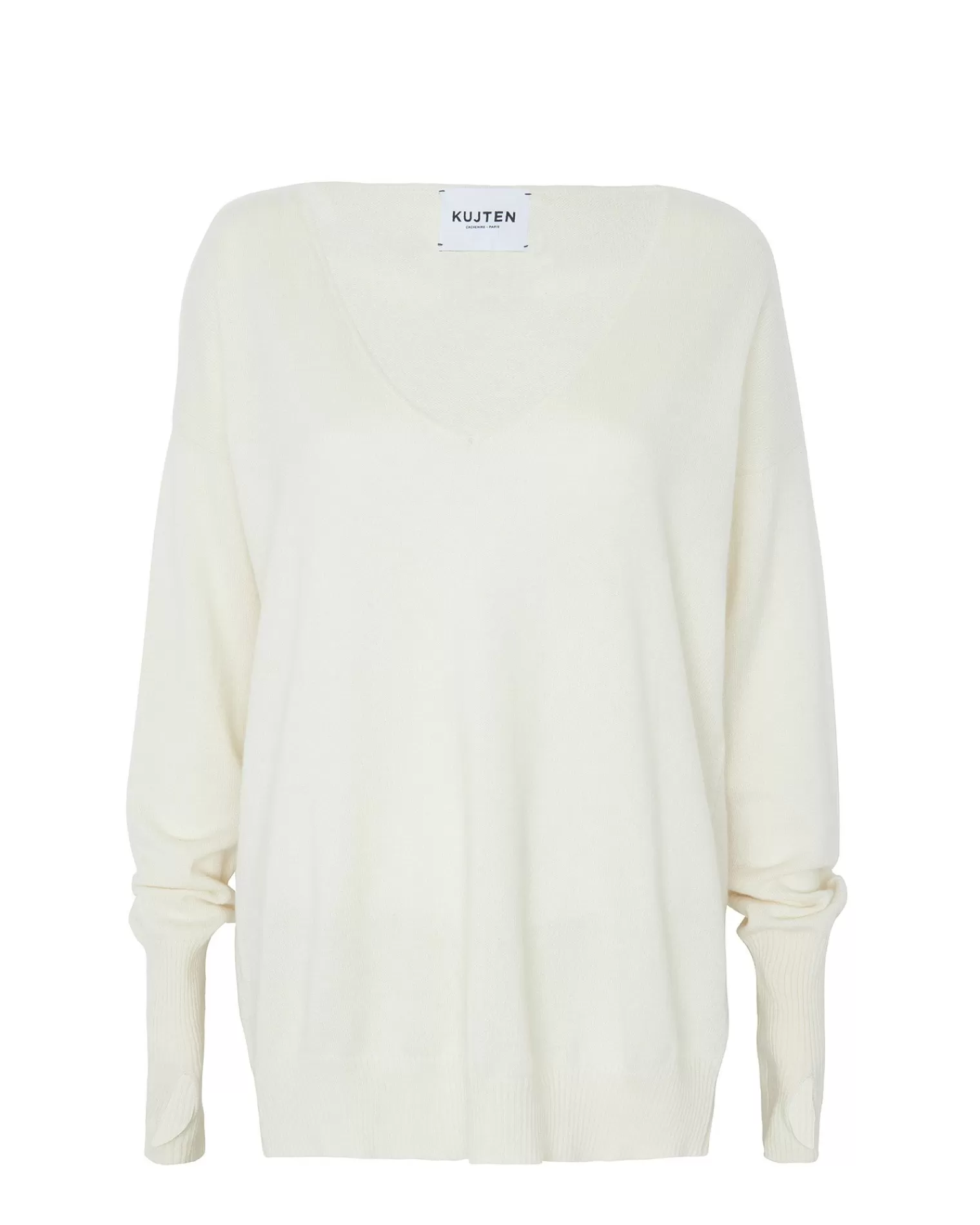 Kujten Sweaters & Sweatshirts>Women Cashmere Sweater Mittens Sleeves Blanc