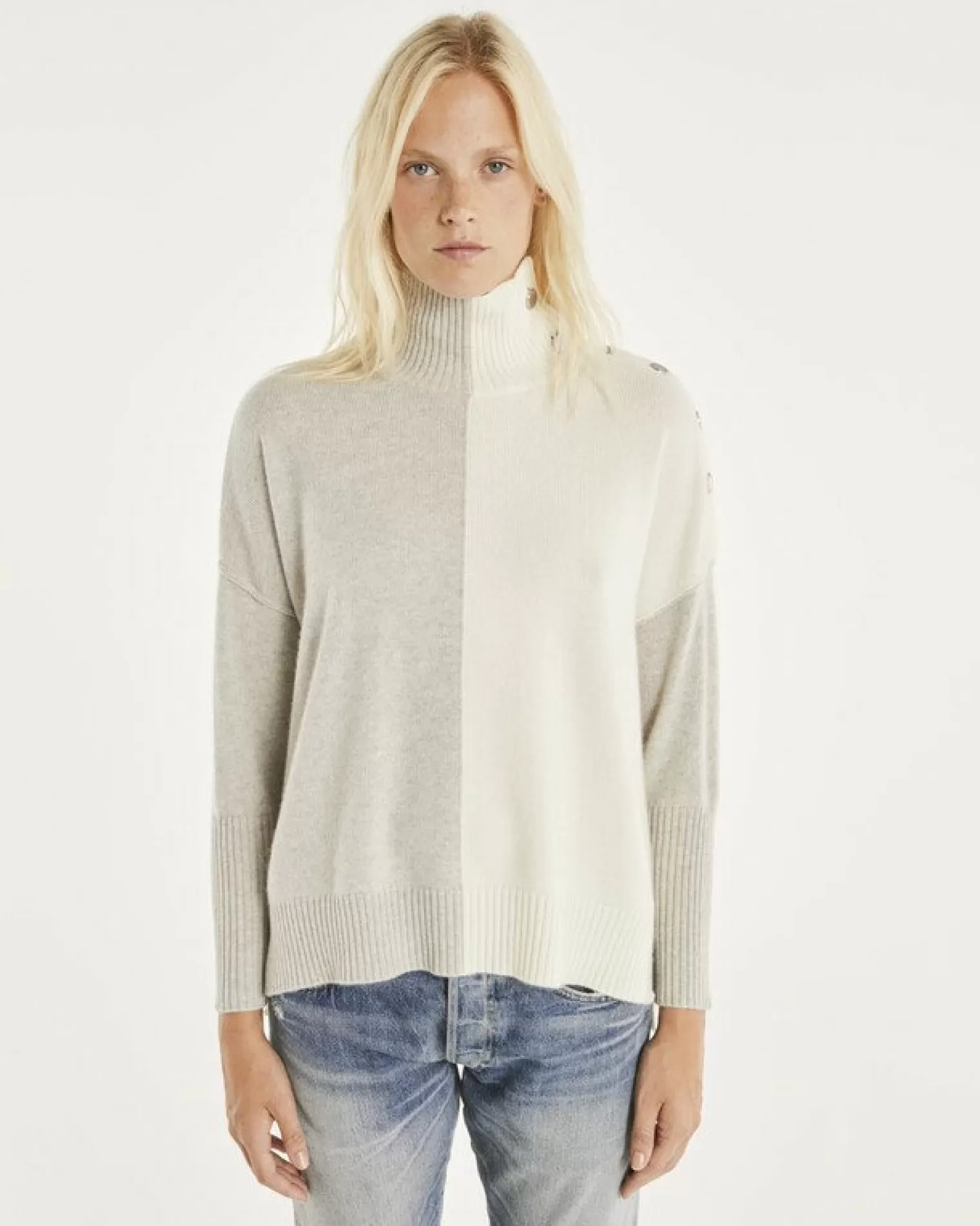 Kujten Sweaters & Sweatshirts>Women Cashmere Sweater With Buttons Gris Bouleau