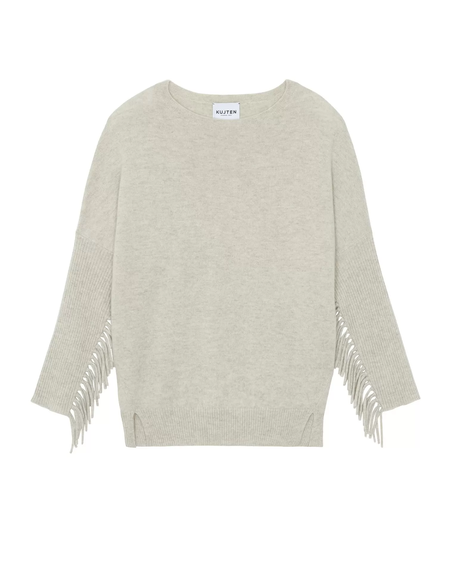 Kujten Sweaters & Sweatshirts>Women Cashmere Sweater With Fringes, 2-Threads Avoine