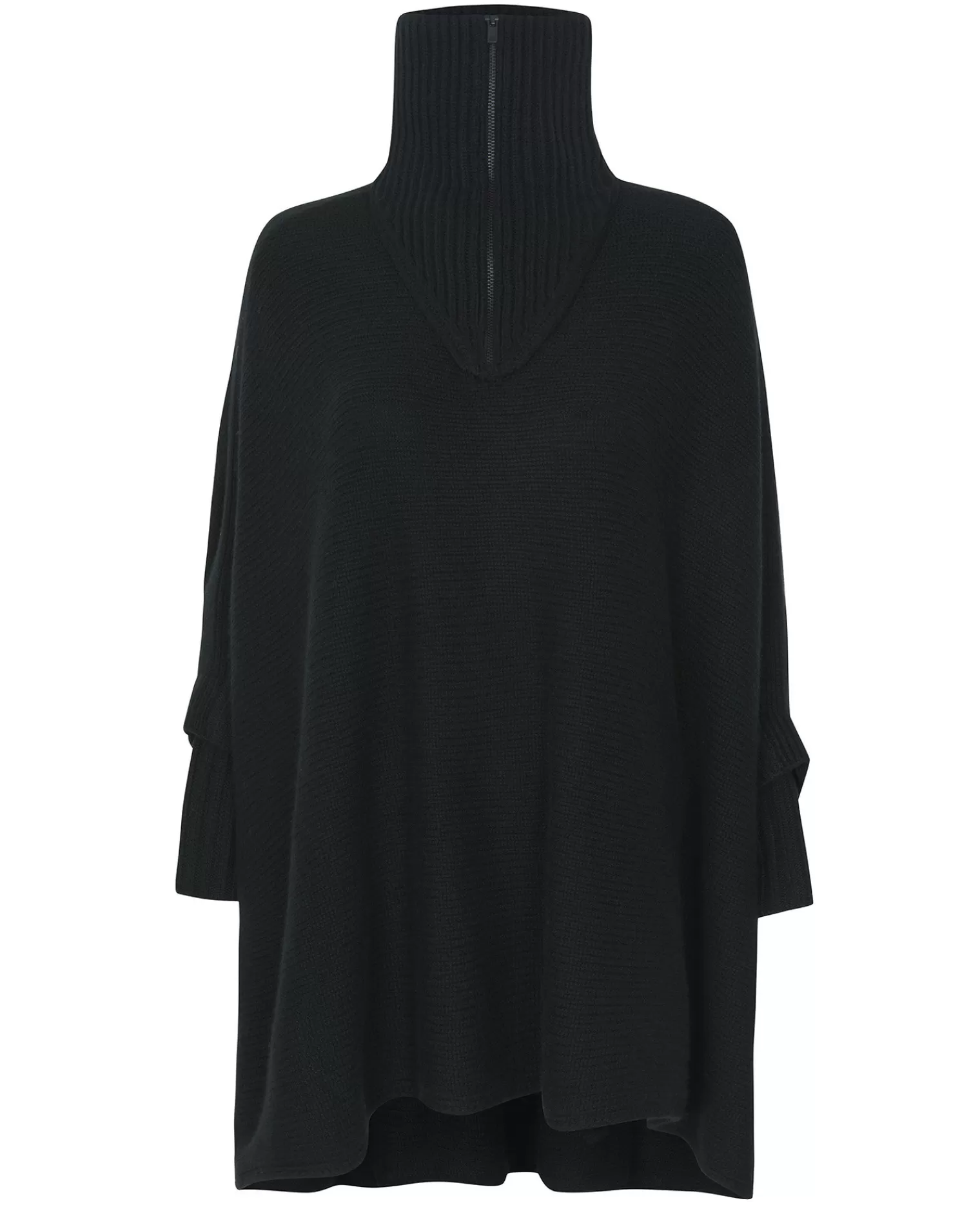 Kujten Capes & Ponchos>Women Cashmere Trucker Neck Poncho Noir