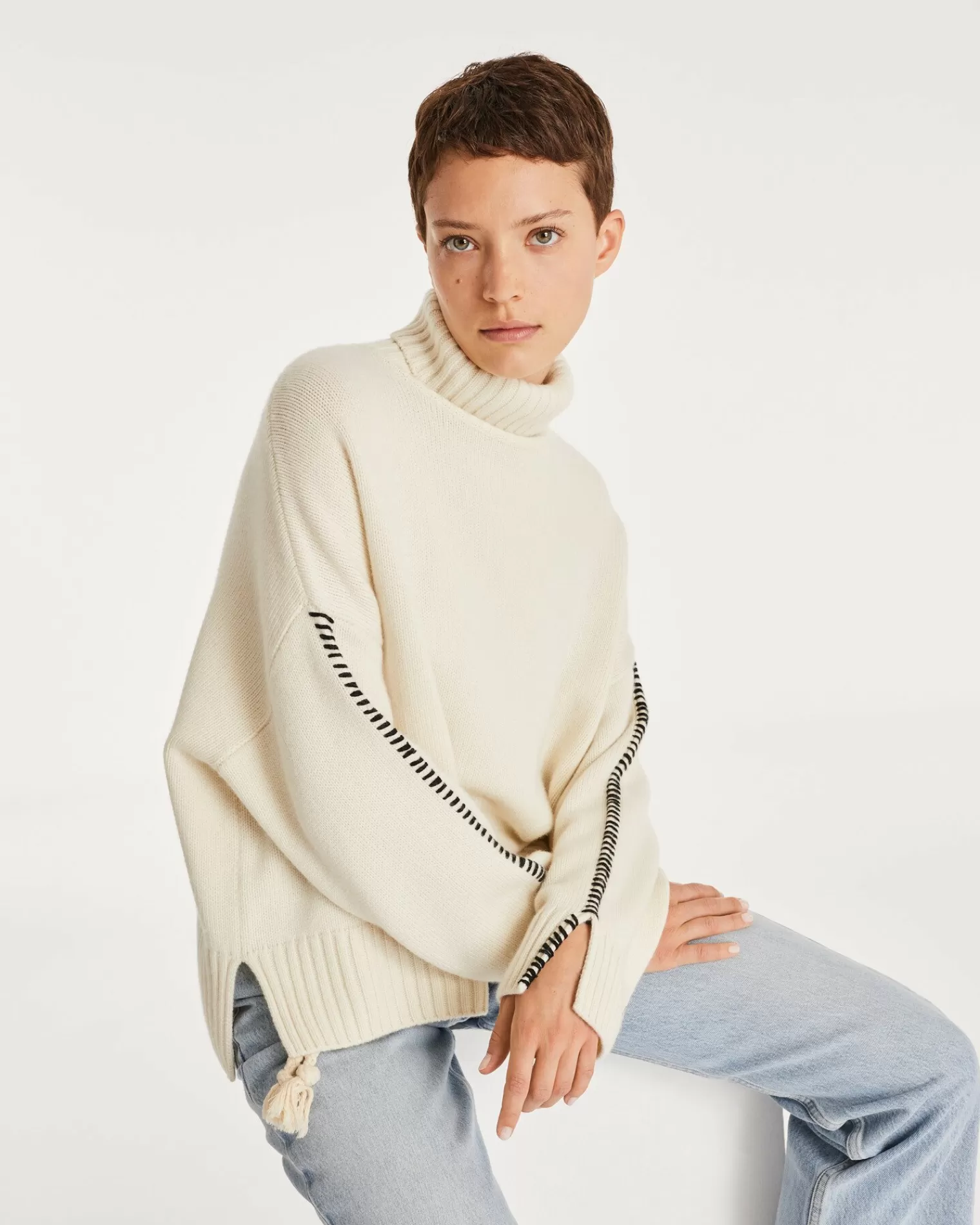 Kujten Sweaters & Sweatshirts>Women Cashmere Turtleneck Sweater Blanc Vintage