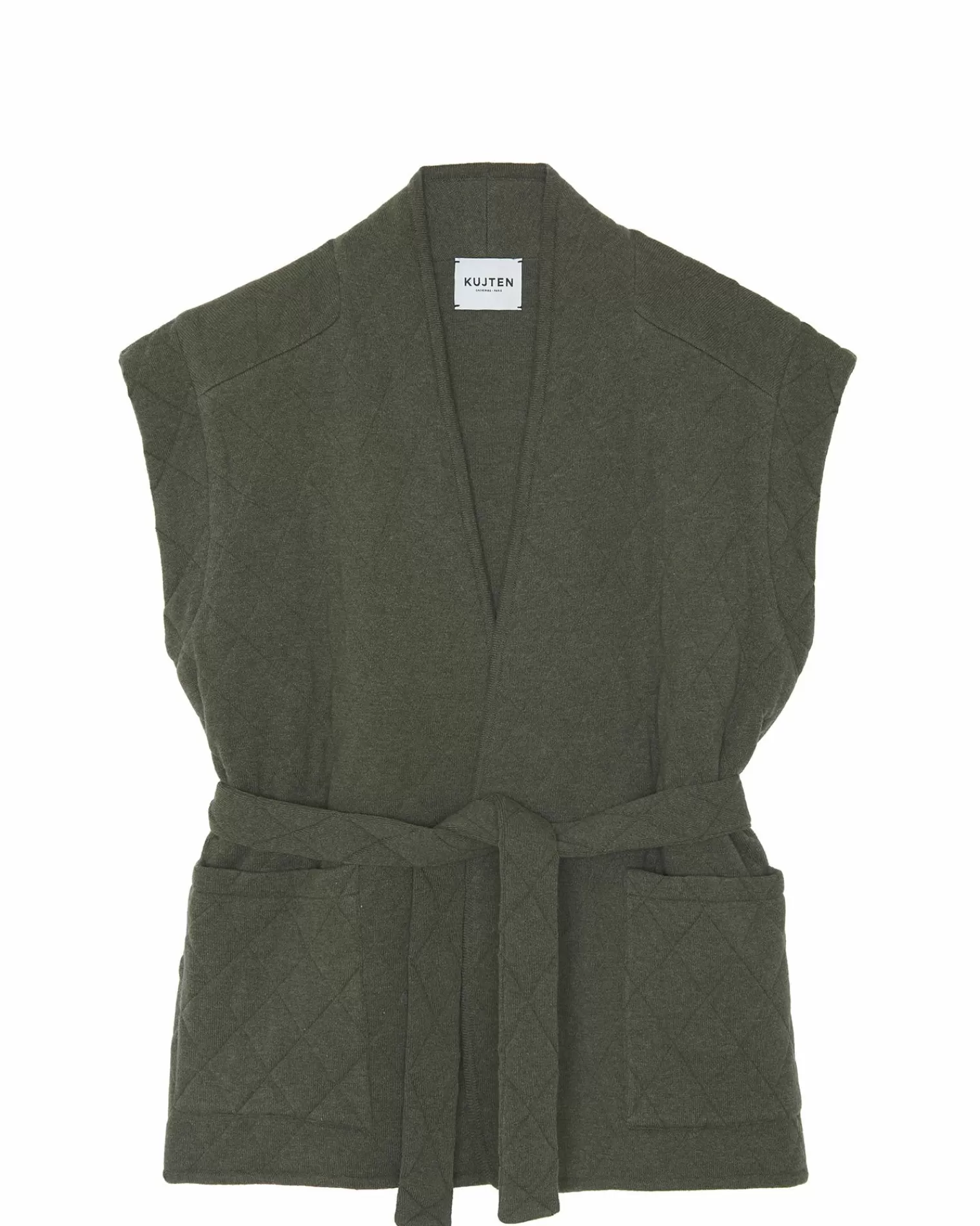 Kujten Jackets & Vests>Women Cashmere Vest Kimono Kaki Fonce