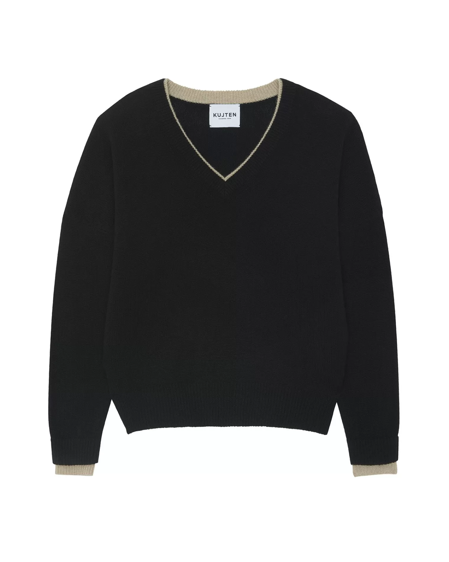 Kujten Sweaters & Sweatshirts>Women Cashmere V-Neck Sweater Boyfriend Noir