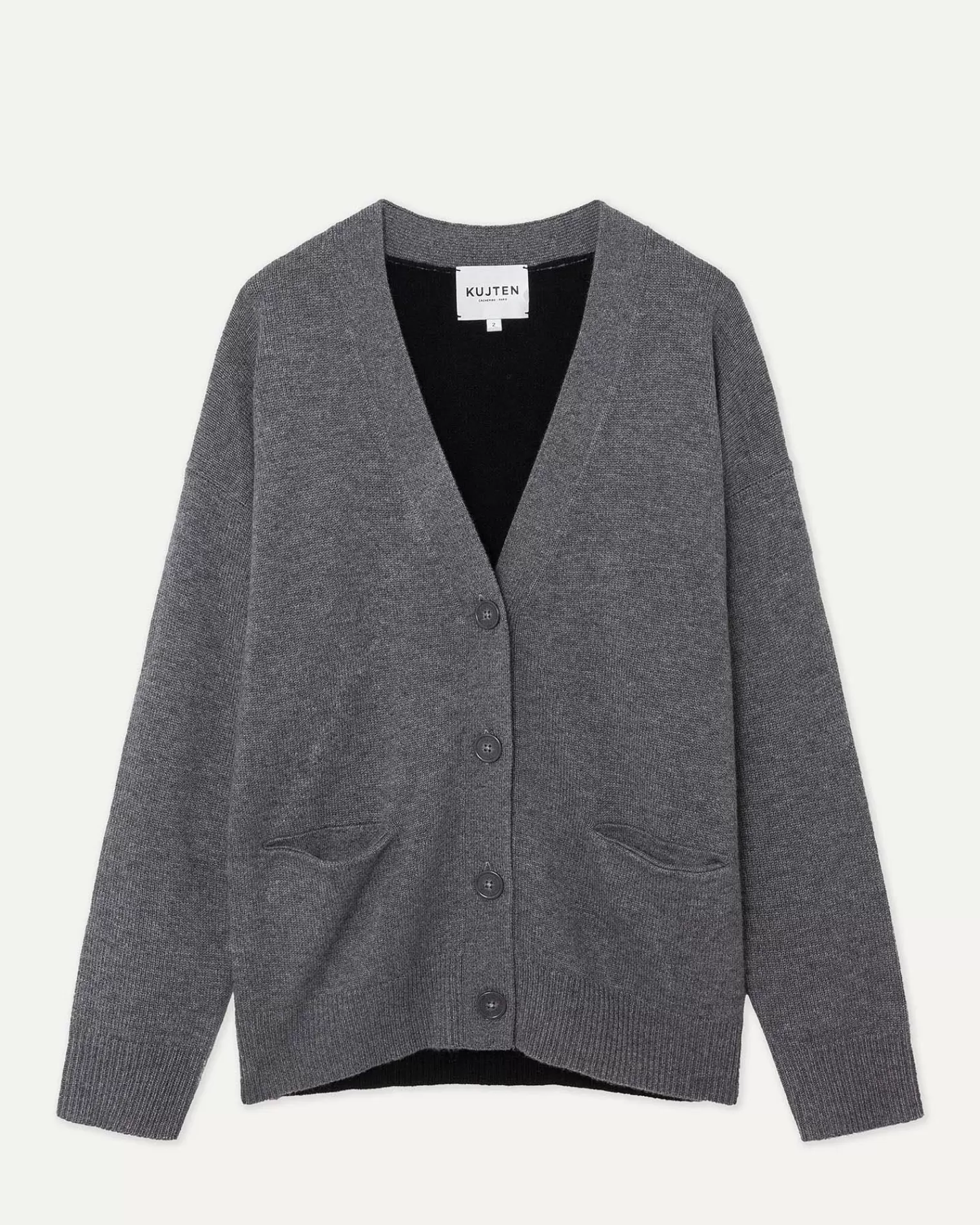 Kujten Jackets & Vests>Women Colorblock Cashmere Cardigan Gris Flanelle