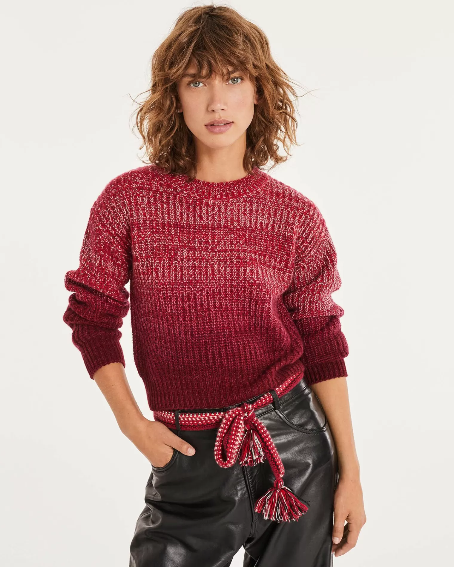 Kujten Sweaters & Sweatshirts>Women Cropped Round Neck Cashmere Sweater Rouge