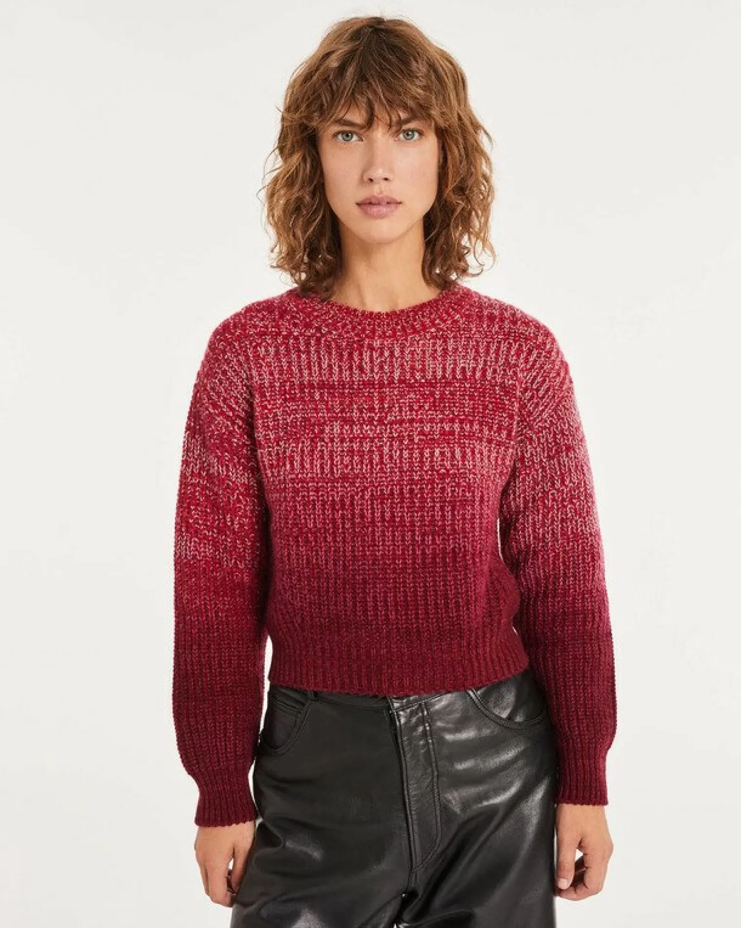 Kujten Sweaters & Sweatshirts>Women Cropped Round Neck Cashmere Sweater Rouge