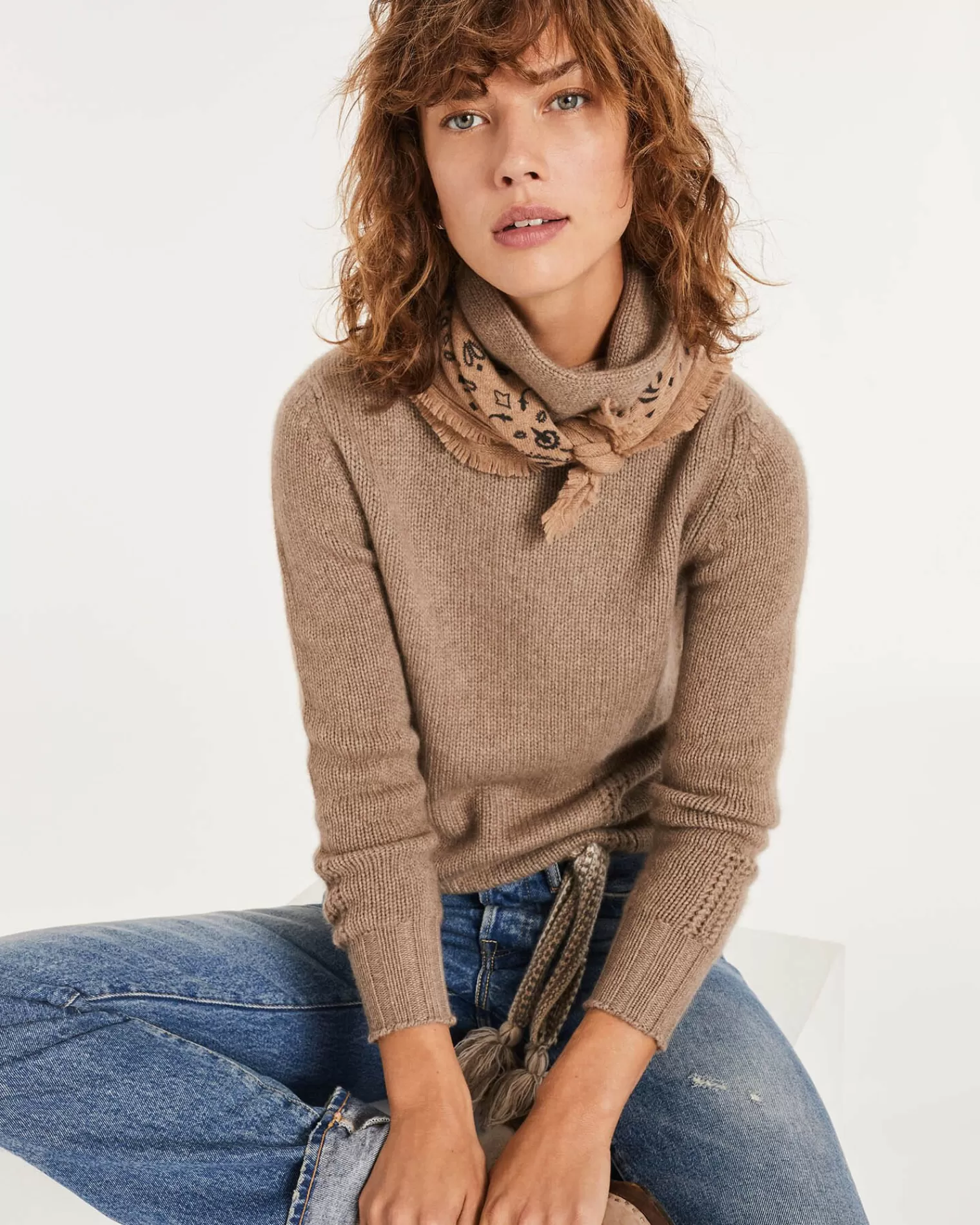 Kujten Sweaters & Sweatshirts>Women Double Turtleneck Cashmere Sweater Beige Taupe