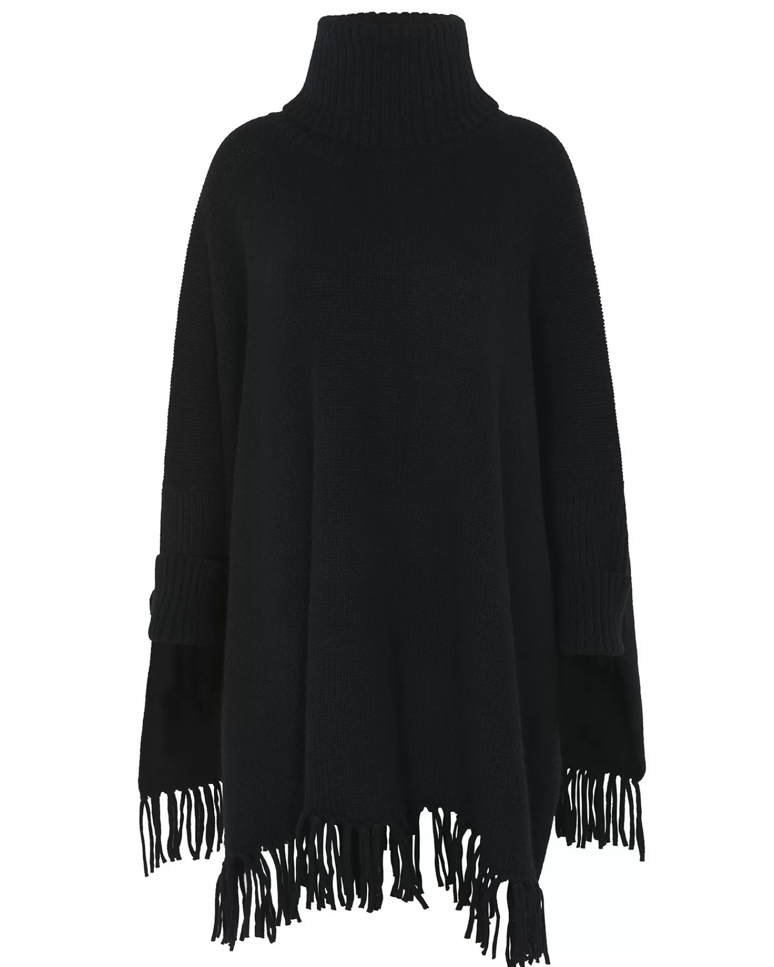 Kujten Capes & Ponchos>Women Fringed Cashmere Poncho Noir