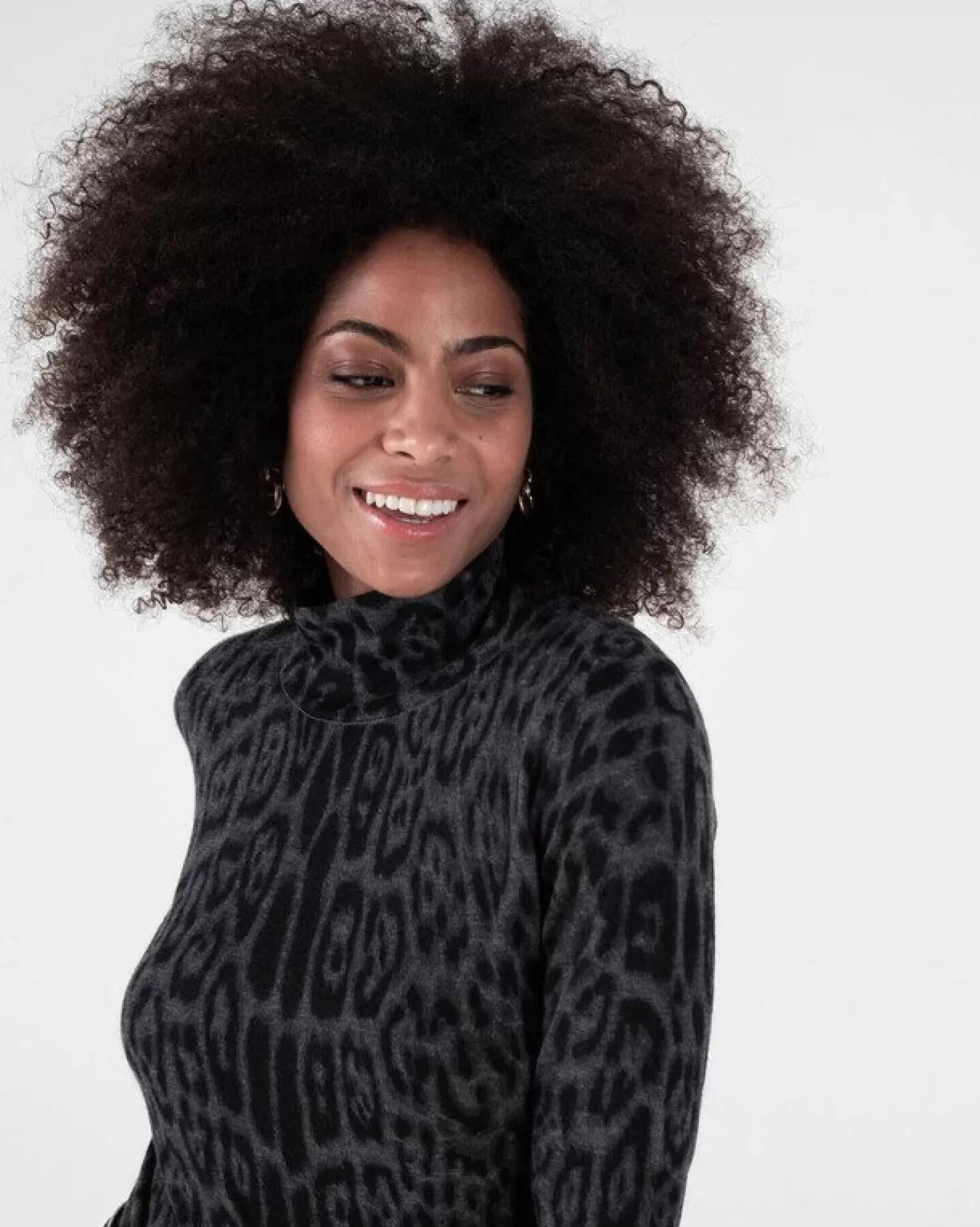 Kujten Sweaters & Sweatshirts>Women Leopard Print Cashmere Tunic Gris Anthracite Leopard