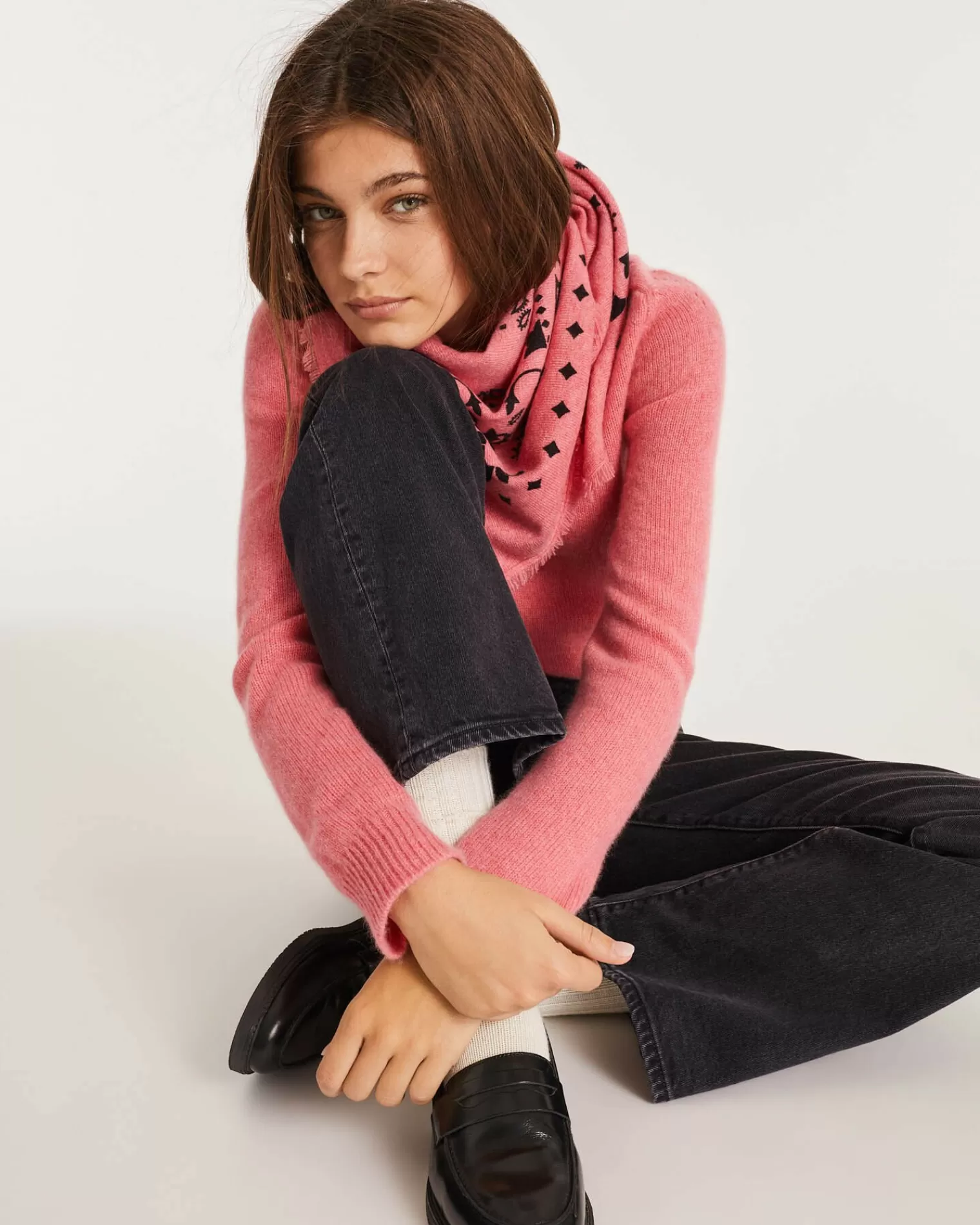 Kujten Sweaters & Sweatshirts>Women Long Sleeve Cashmere Sweater Rose Chine