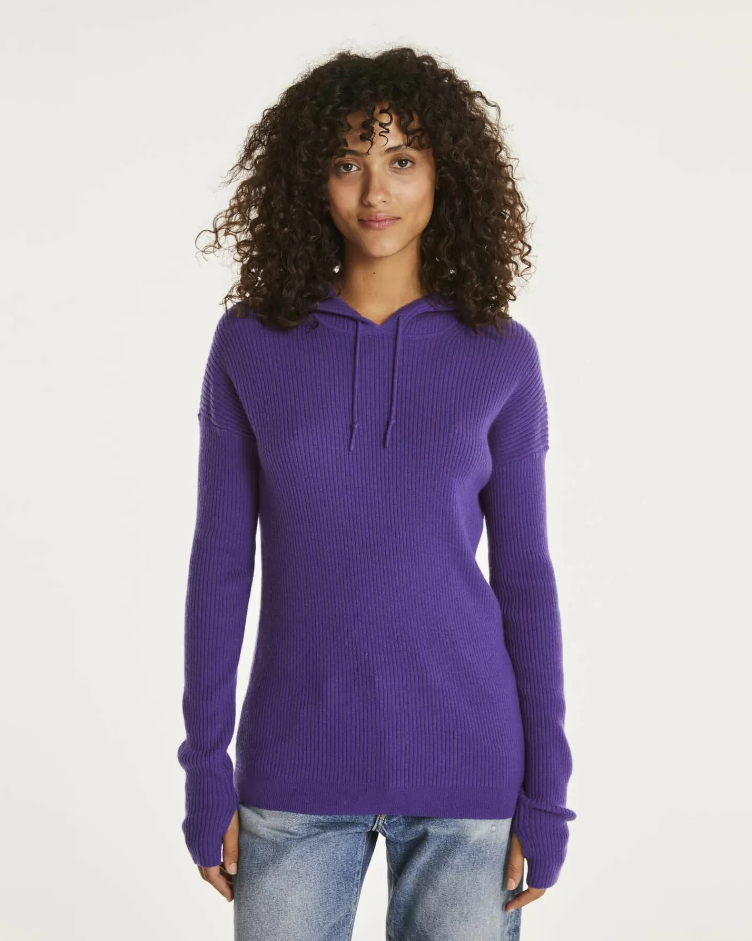 Kujten Hoodies>Women Mitten Sleeves Cashmere Sweatshirt Violet