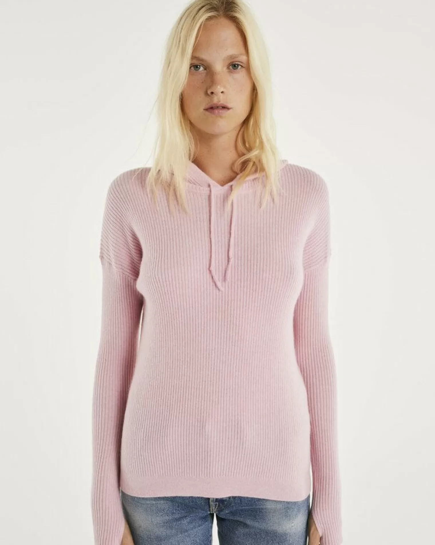 Kujten Hoodies>Women Mitten Sleeves Cashmere Sweatshirt Candy Pink