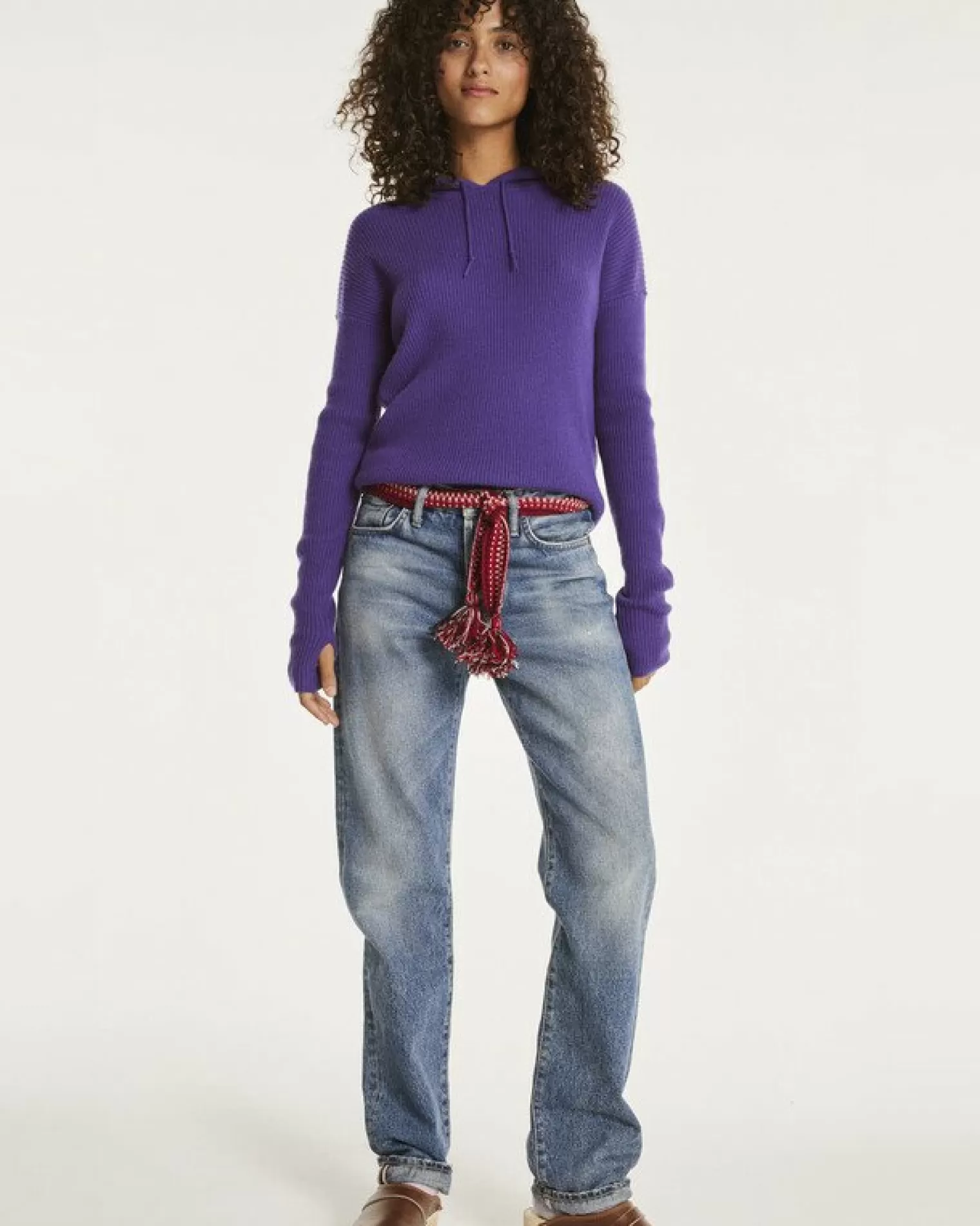 Kujten Hoodies>Women Mitten Sleeves Cashmere Sweatshirt Violet