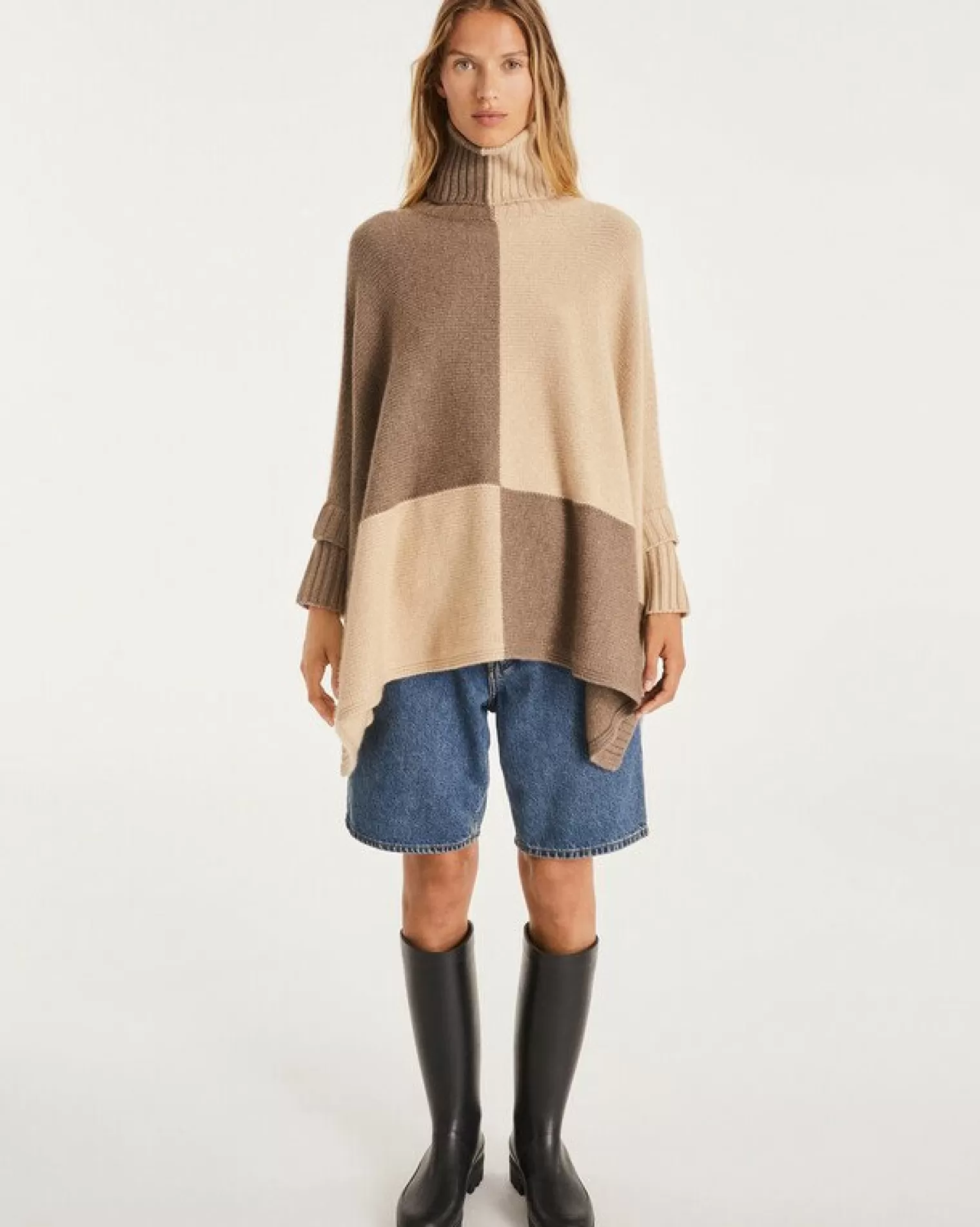 Kujten Capes & Ponchos>Women Oversized Cashmere Poncho Beige Taupe