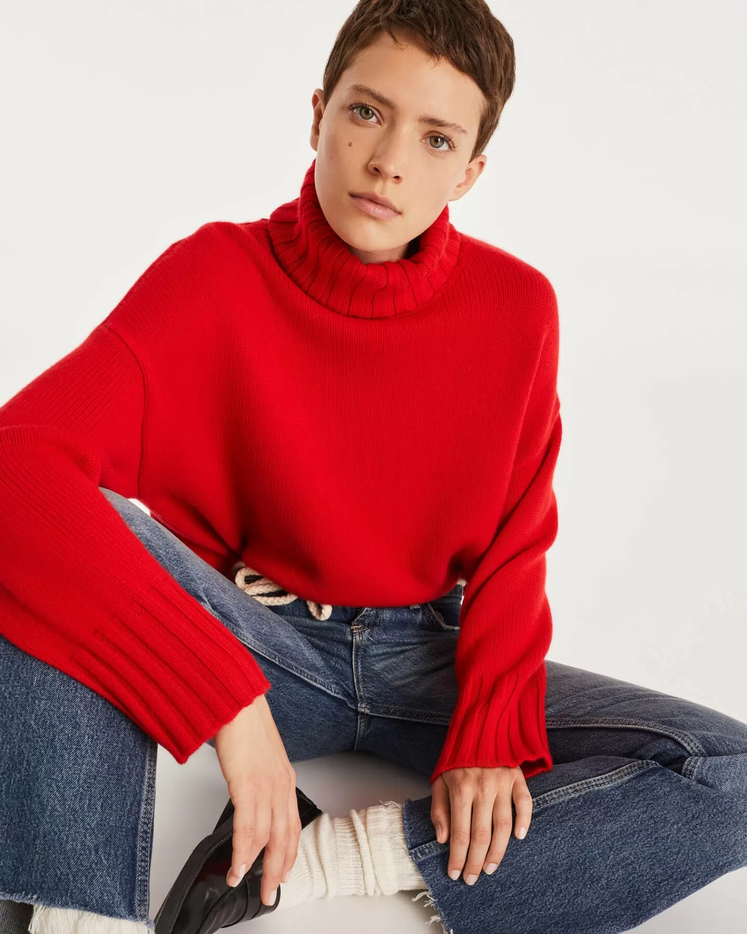 Kujten Sweaters & Sweatshirts>Women Oversized Cashmere Sweater Rouge Tomato