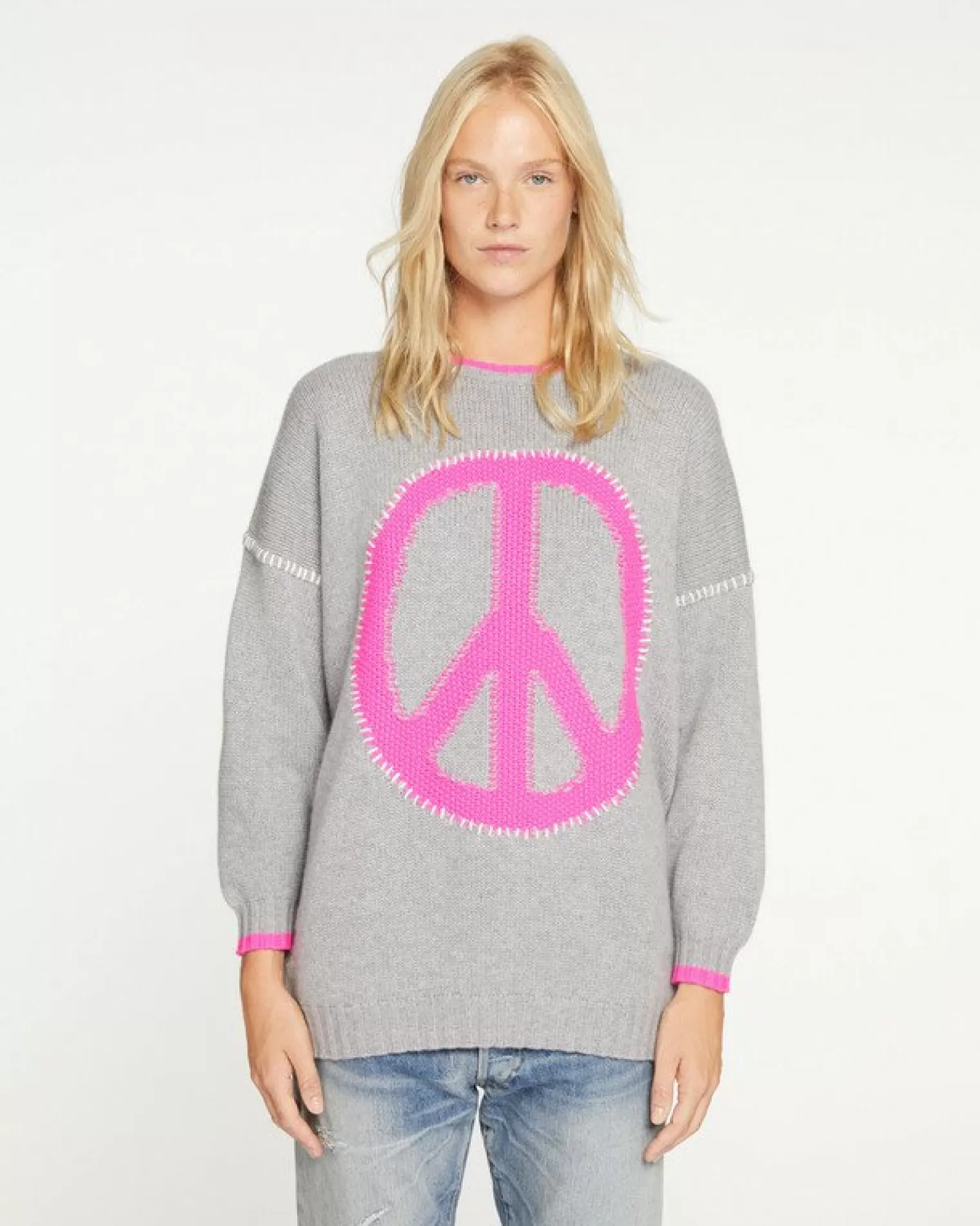 Kujten Sweaters & Sweatshirts>Women Oversized Cashmere Sweater Gris Chine