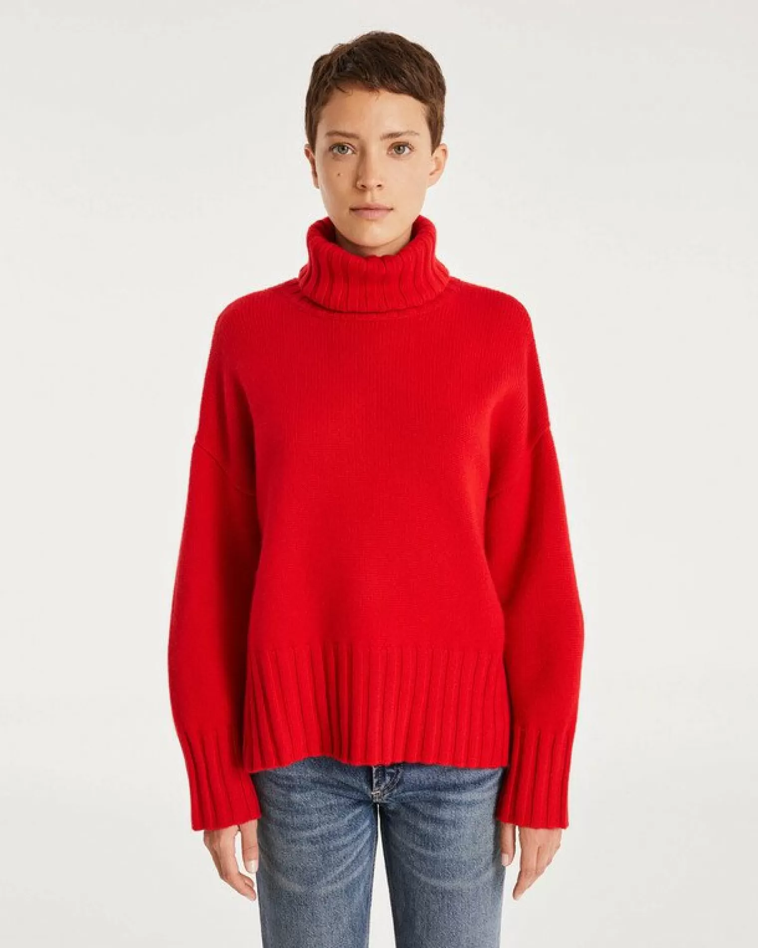 Kujten Sweaters & Sweatshirts>Women Oversized Cashmere Sweater Rouge Tomato