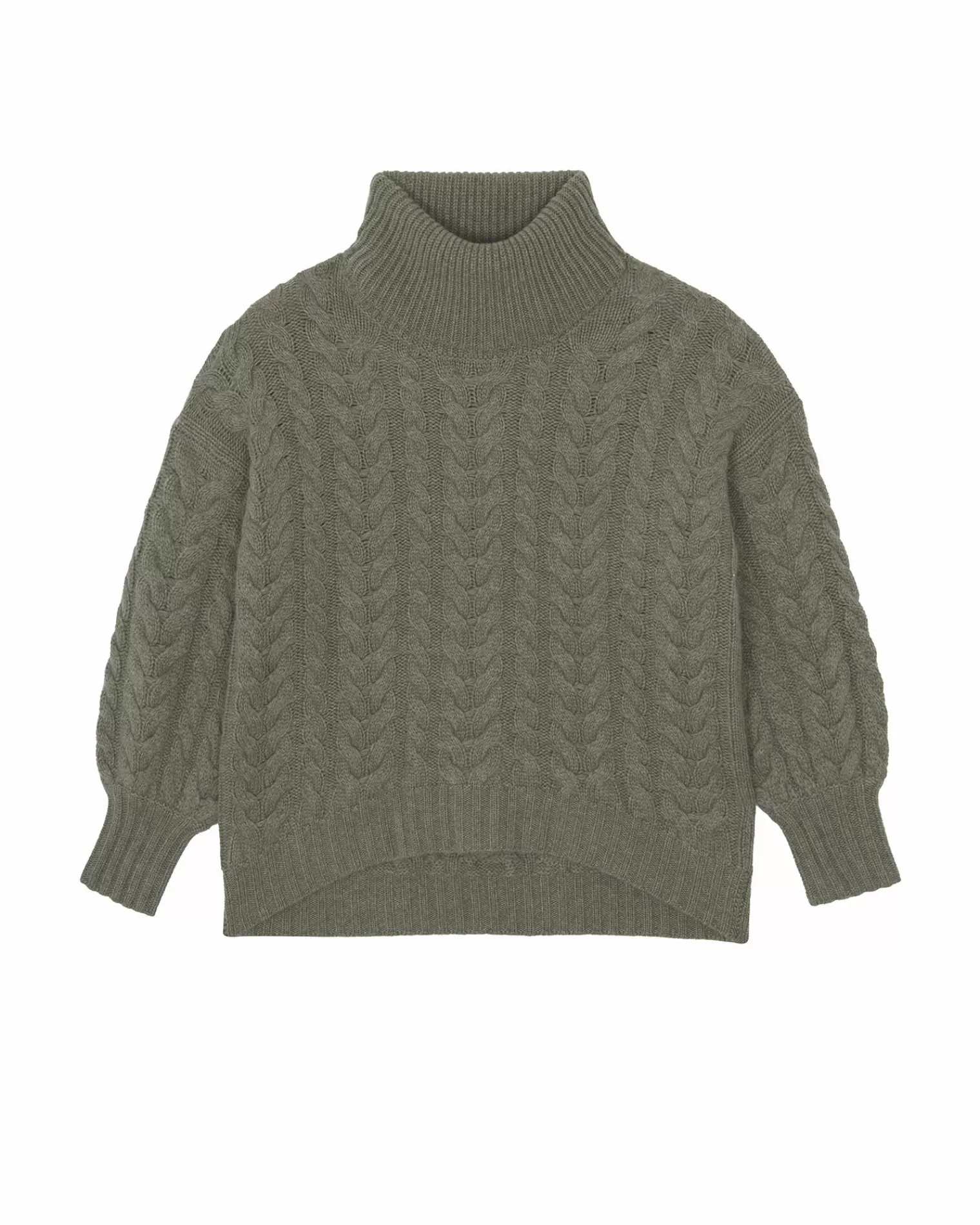 Kujten Sweaters & Sweatshirts>Women Oversized Cashmere Sweater, 6-Threads Kaki Chine