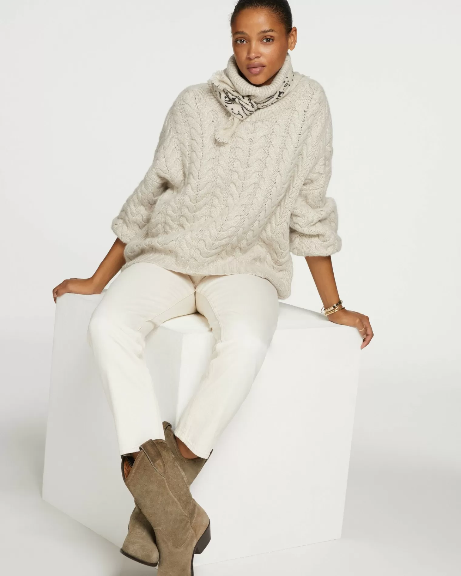 Kujten Sweaters & Sweatshirts>Women Oversized Cashmere Sweater, 6-Threads Avoine