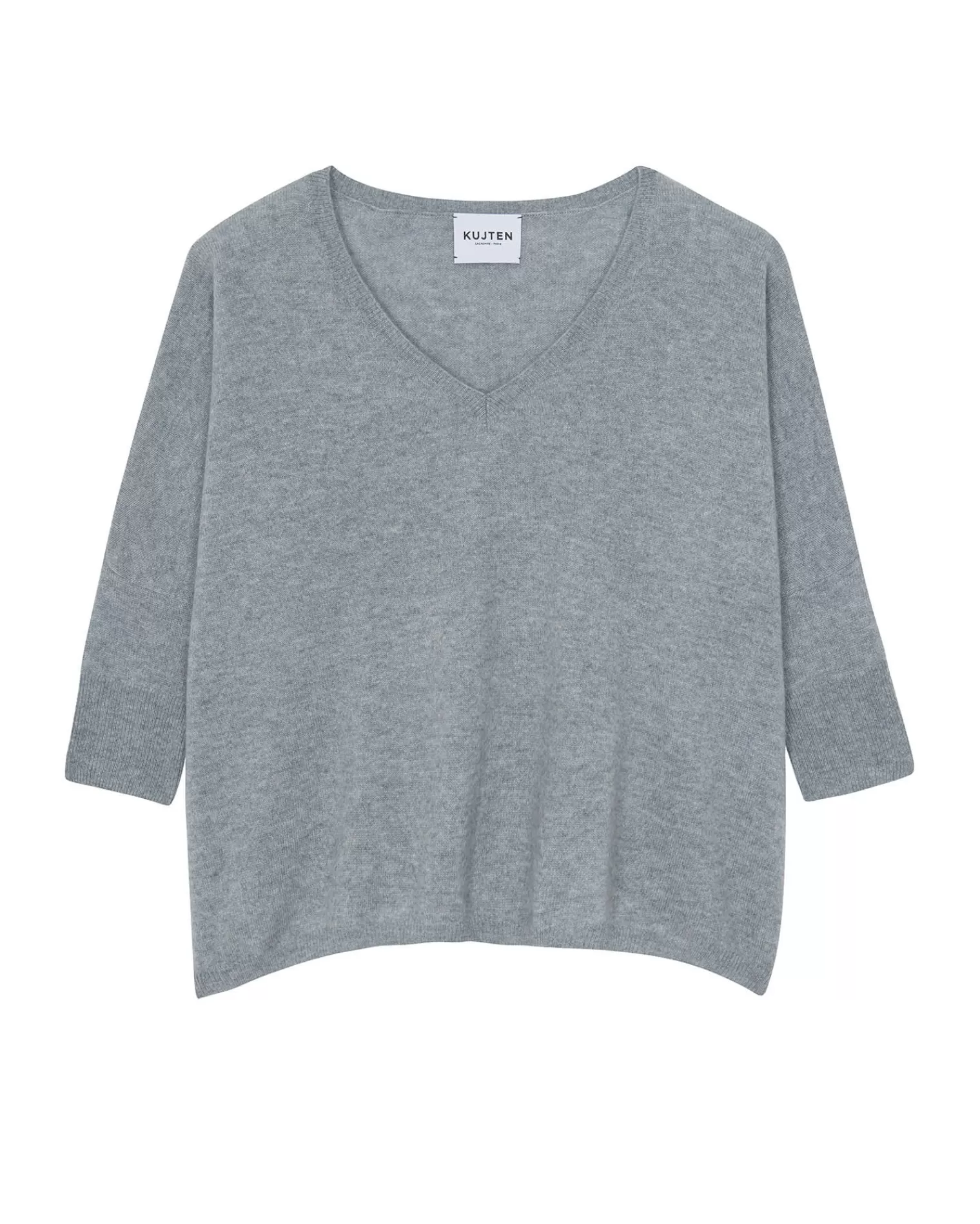 Kujten Sweaters & Sweatshirts>Women Oversized V-Neck Cashmere Sweater Gris Chine