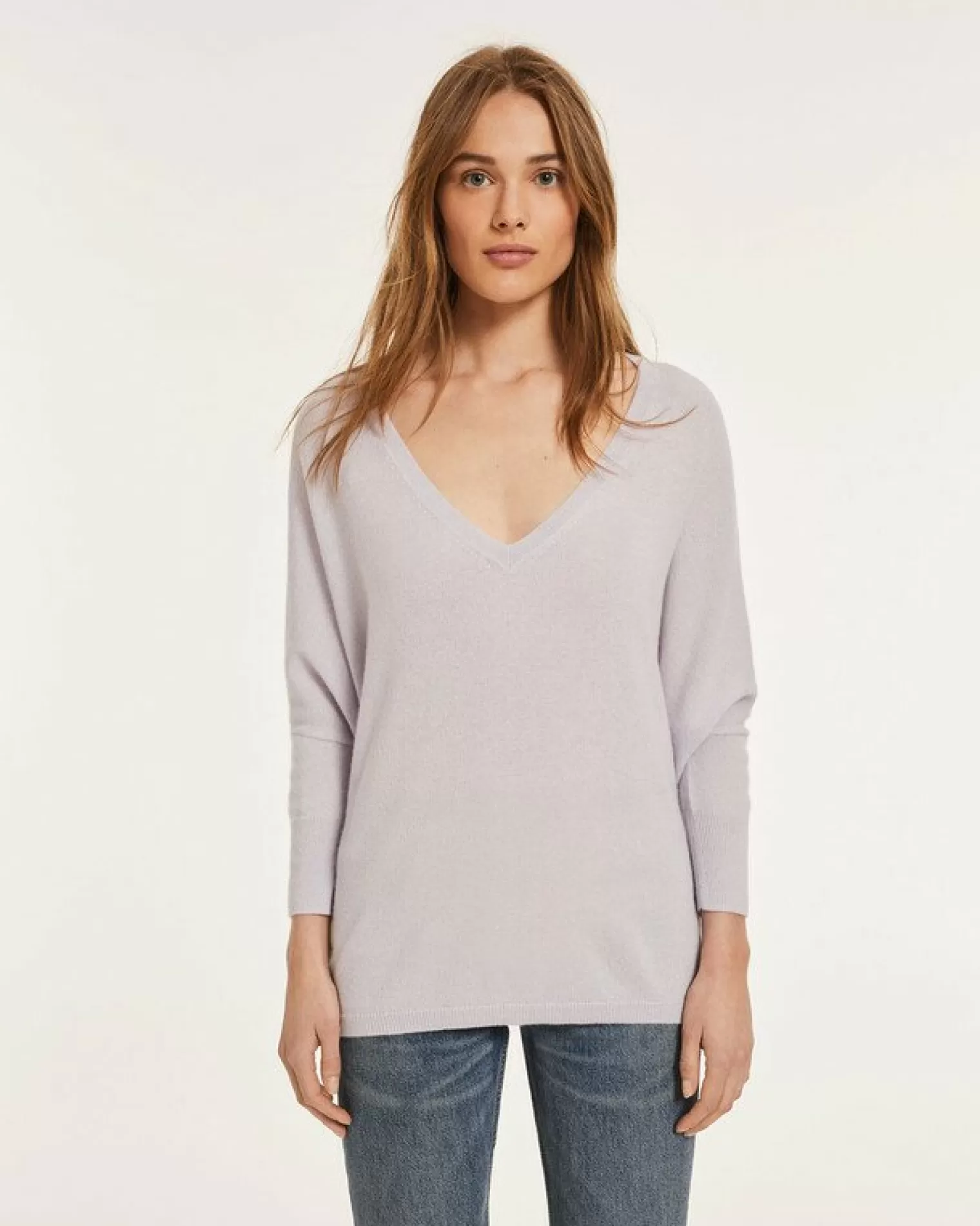 Kujten Sweaters & Sweatshirts>Women Oversized V-Neck Cashmere Sweater Parme Chine