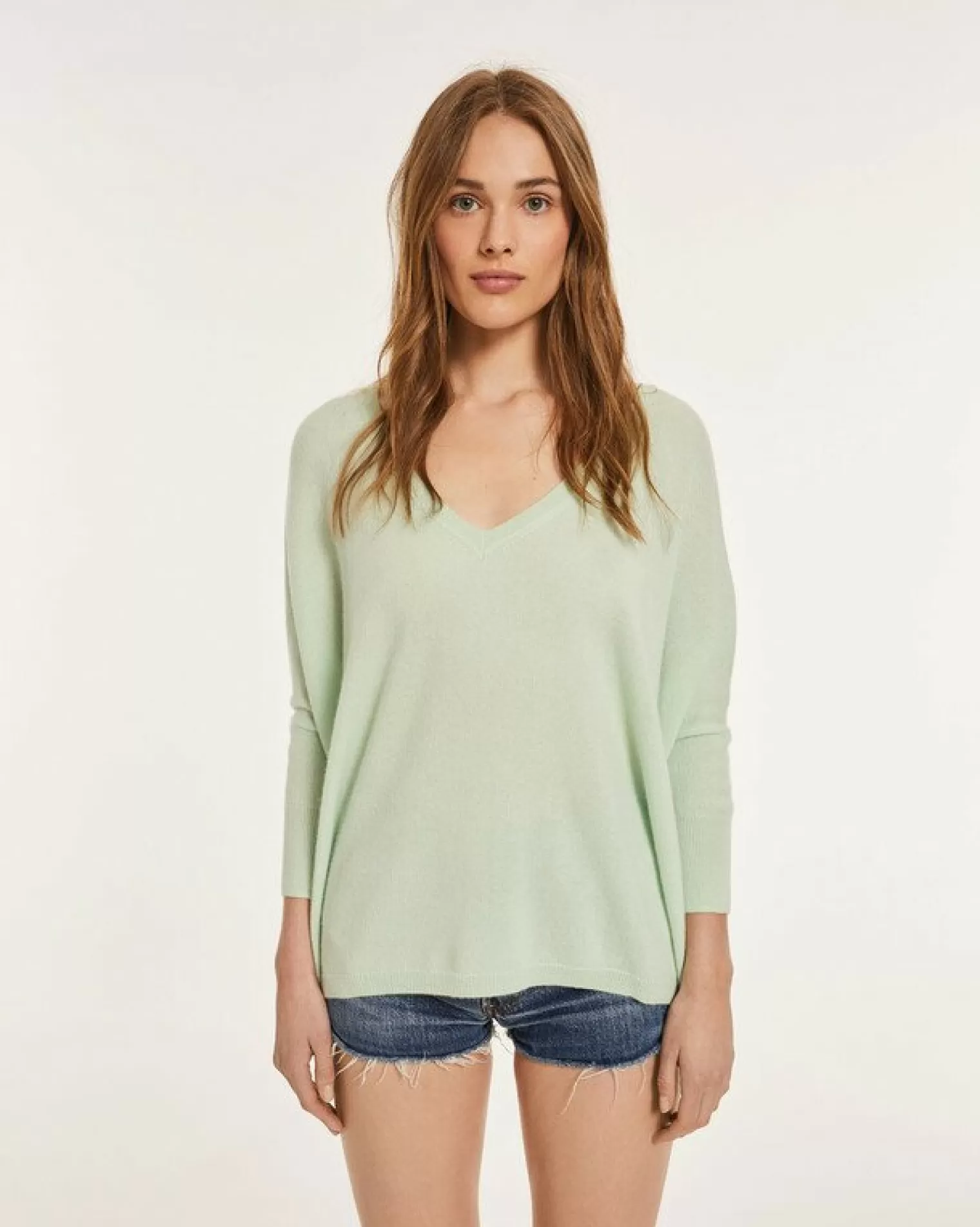 Kujten Sweaters & Sweatshirts>Women Oversized V-Neck Cashmere Sweater Jade