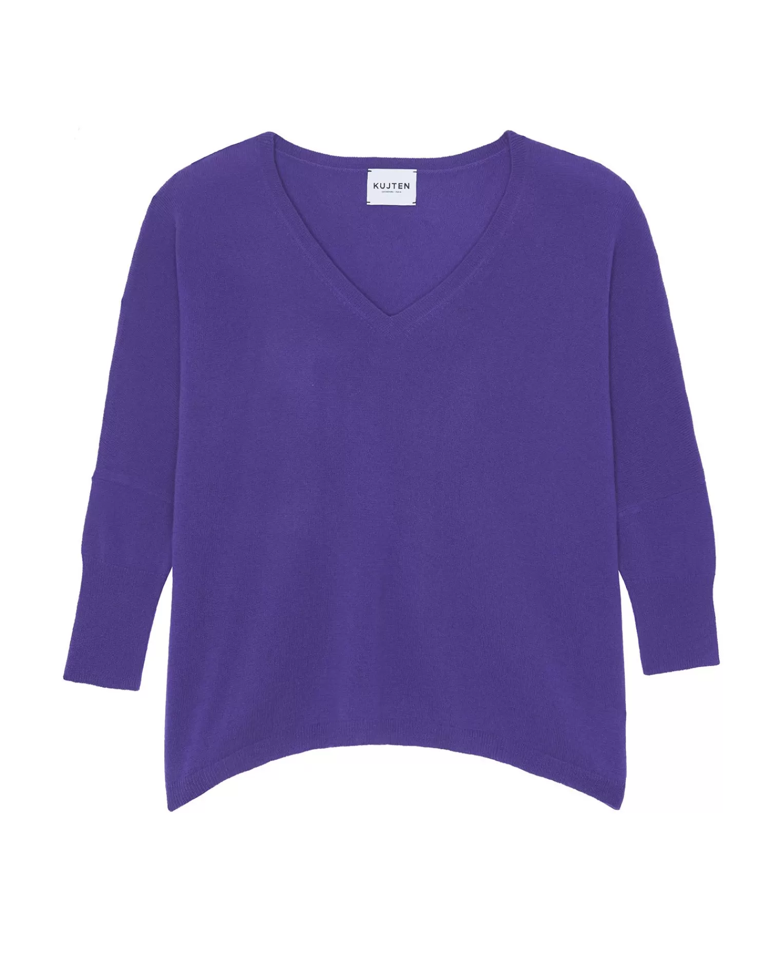 Kujten Sweaters & Sweatshirts>Women Oversized V-Neck Cashmere Sweater, 2-Threads Deep Purple