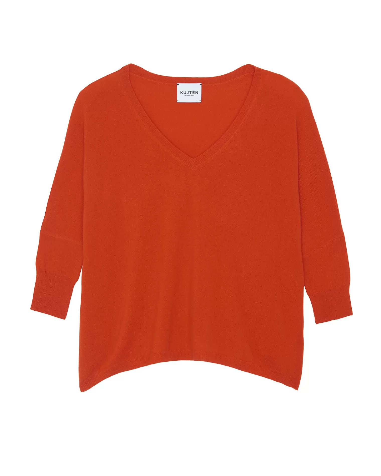 Kujten Sweaters & Sweatshirts>Women Oversized V-Neck Cashmere Sweater, 2-Threads Orange Rosso