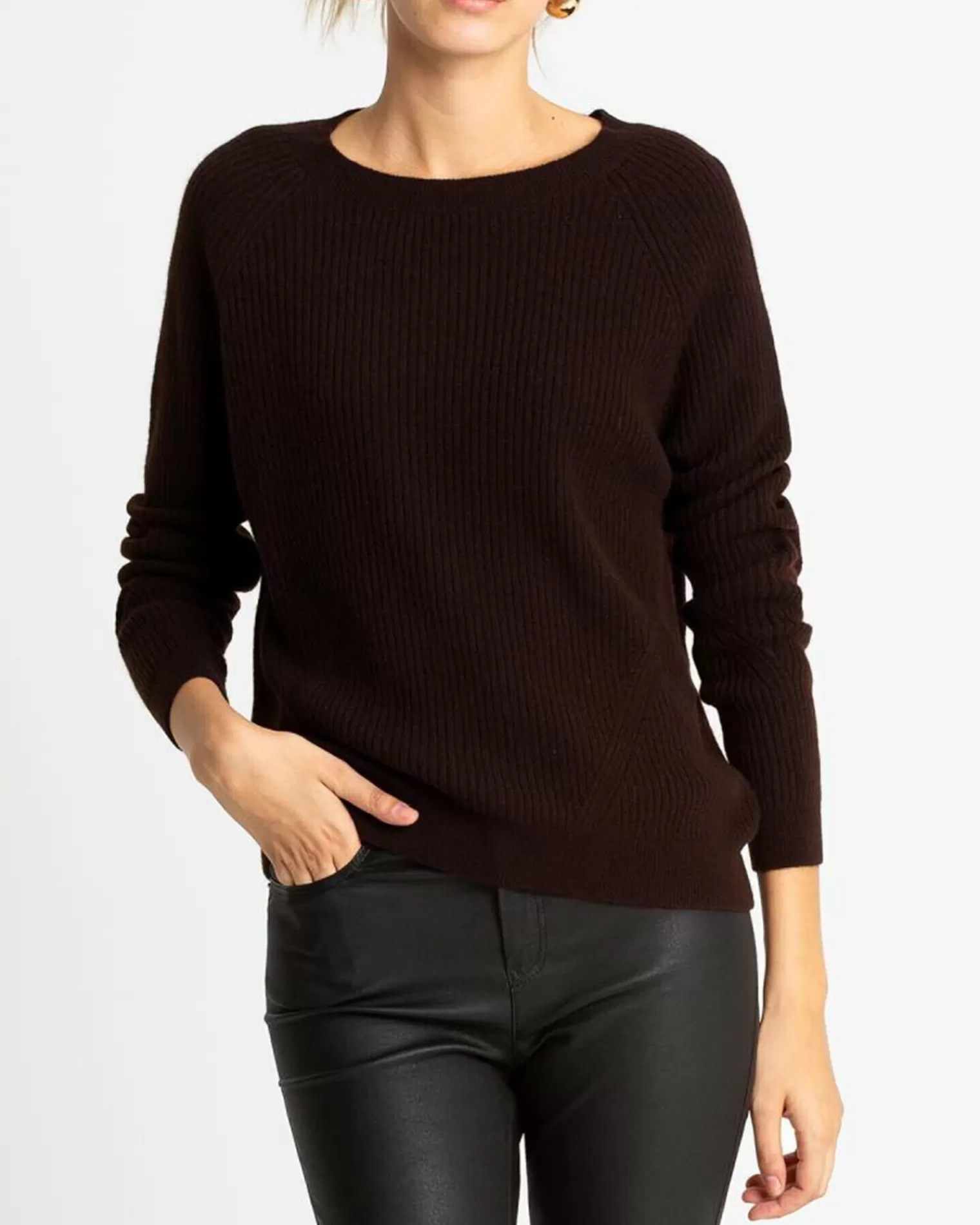 Kujten Sweaters & Sweatshirts>Women Ribbed Cashmere Sweater Marron Choco