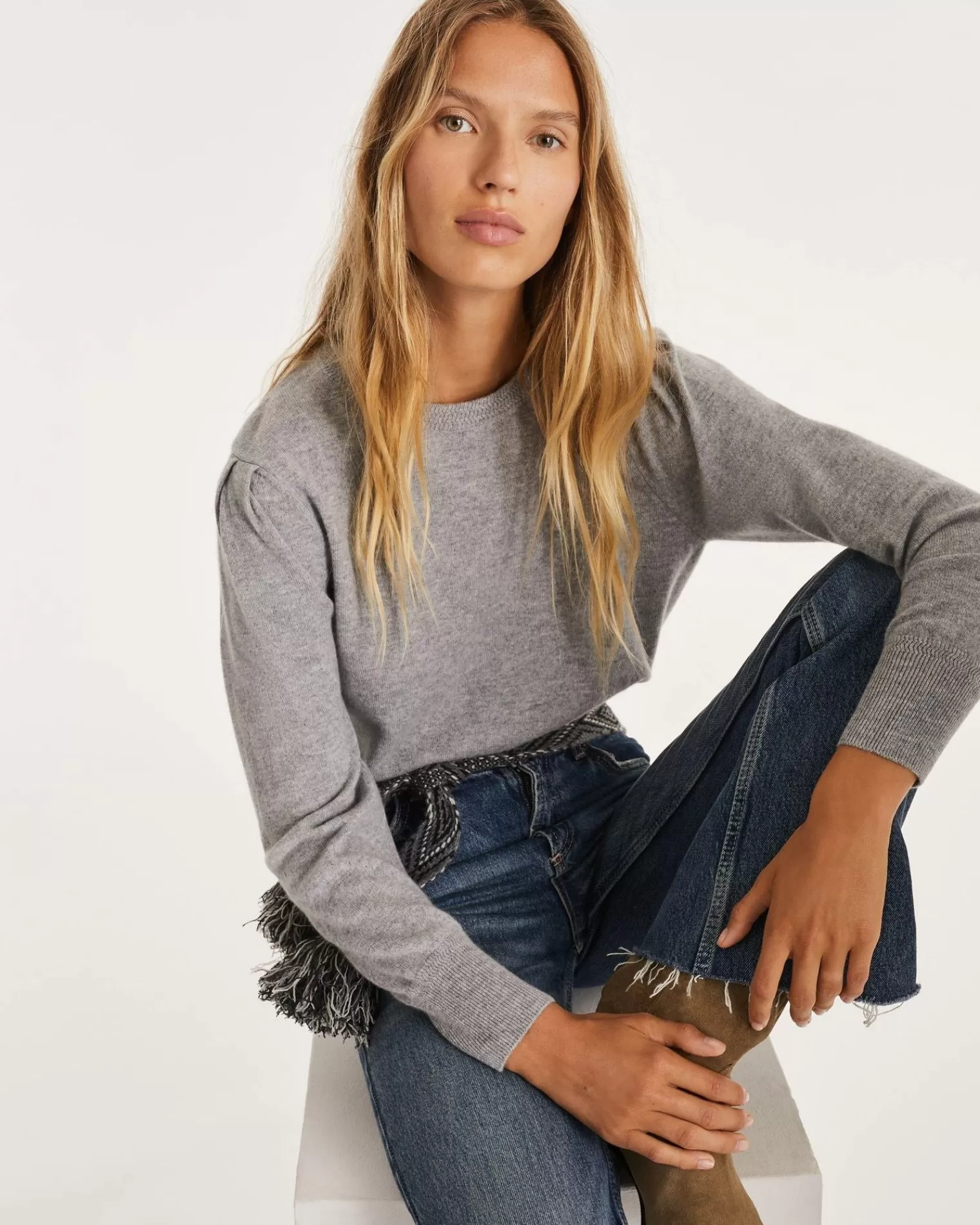 Kujten Sweaters & Sweatshirts>Women Round Neck Cashmere Sweater Gris Chine