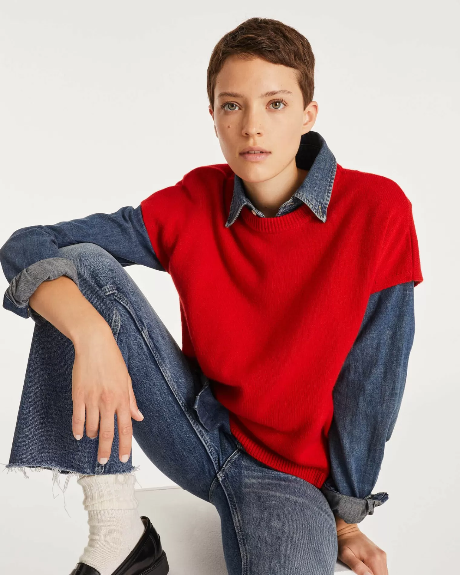 Kujten Sweaters & Sweatshirts>Women Round Neck Cashmere Sweater Rouge Tomato