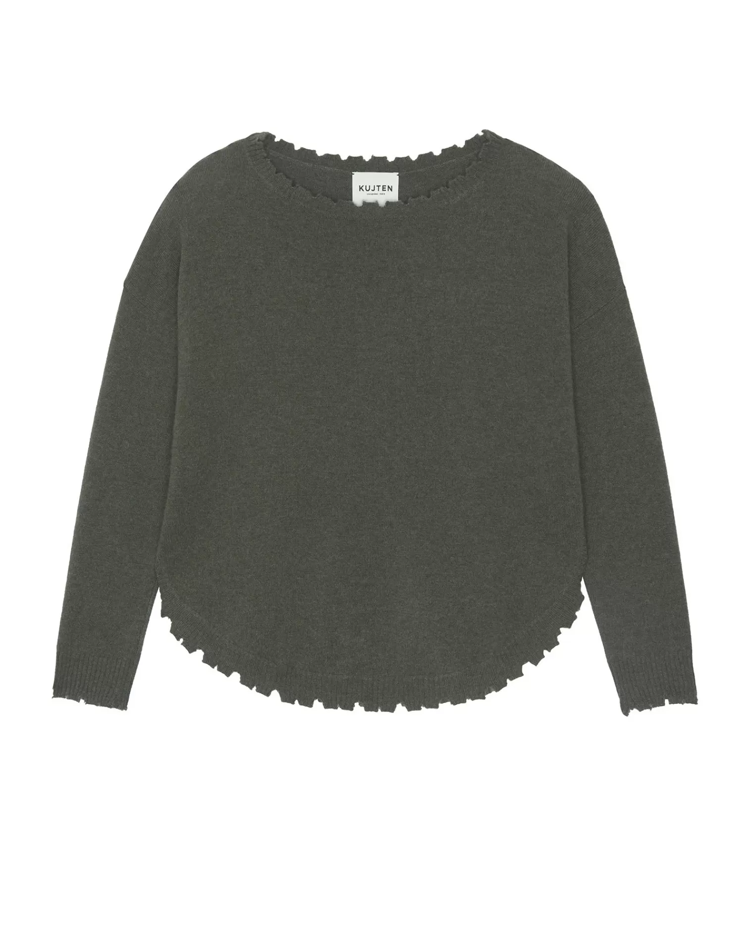 Kujten Sweaters & Sweatshirts>Women Round Neck Cashmere Sweater Kaki Fonce