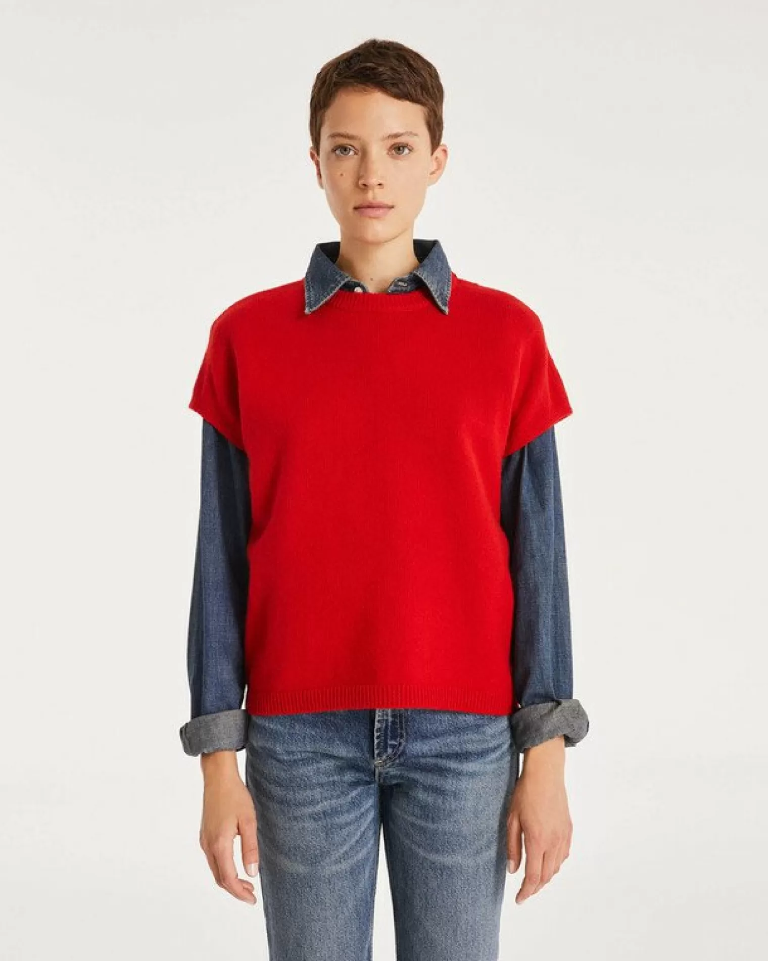 Kujten Sweaters & Sweatshirts>Women Round Neck Cashmere Sweater Rouge Tomato