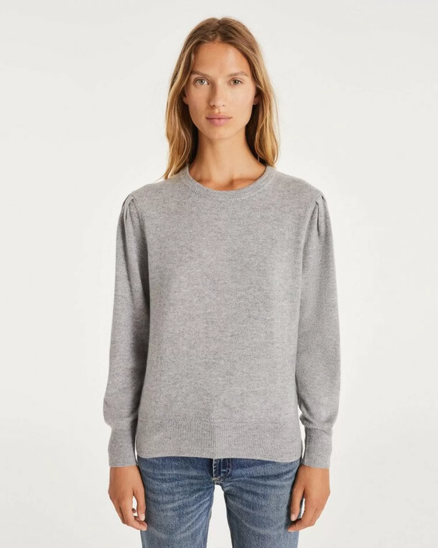 Kujten Sweaters & Sweatshirts>Women Round Neck Cashmere Sweater Gris Chine