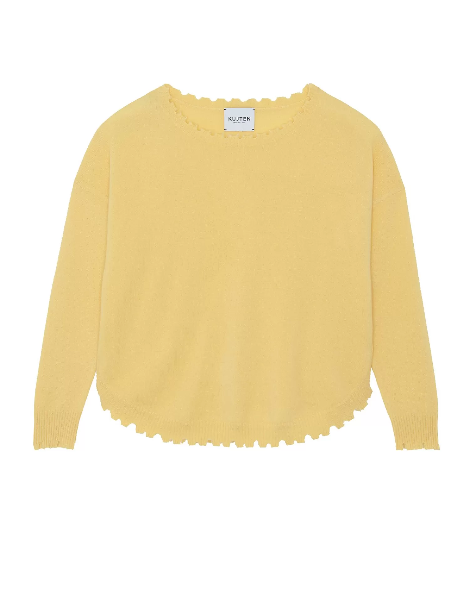 Kujten Sweaters & Sweatshirts>Women Round Neck Cashmere Sweater, 2-Threads Jaune Eggshell