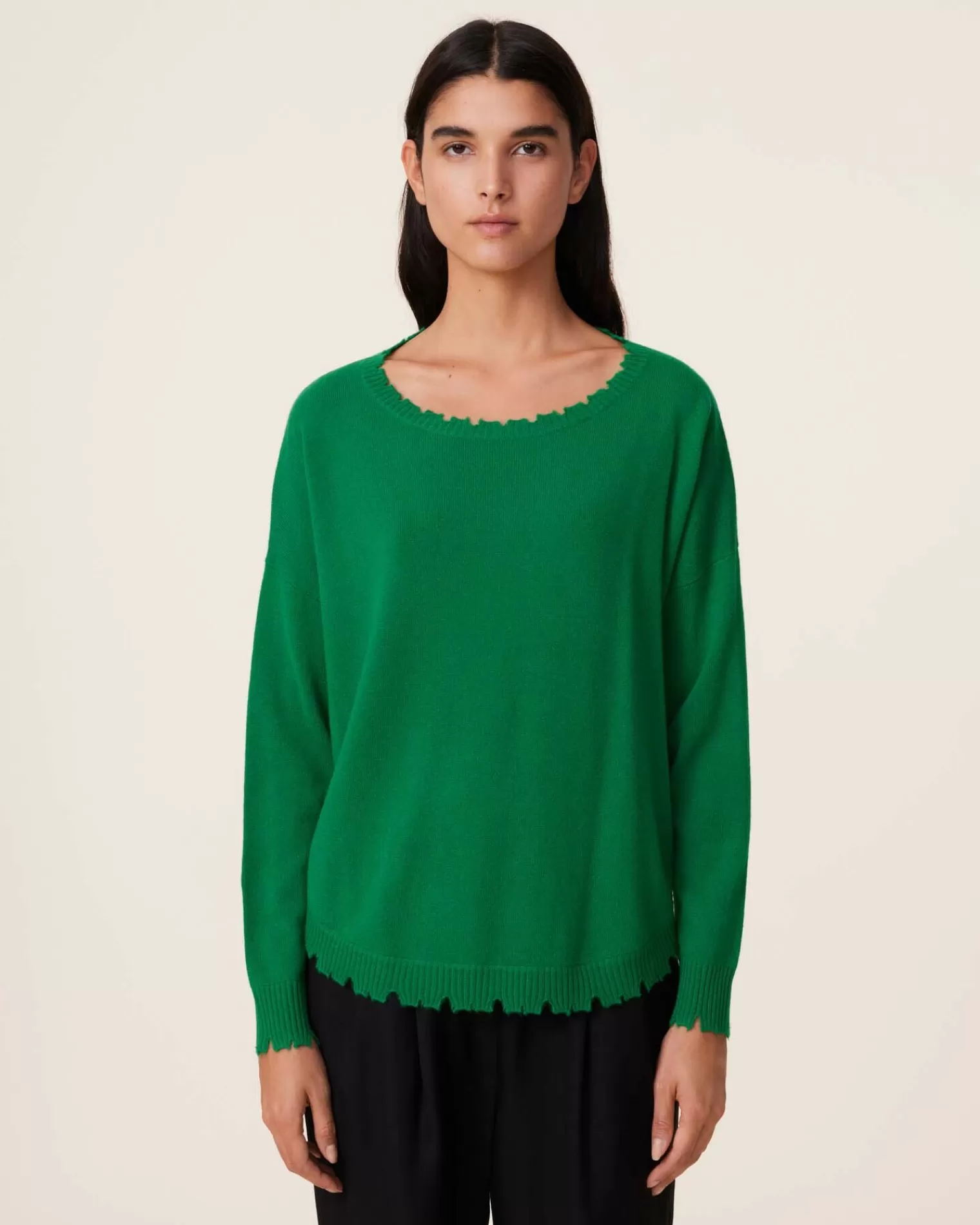 Kujten Sweaters & Sweatshirts>Women Round Neck Cashmere Sweater, 2-Threads Vert Imperial