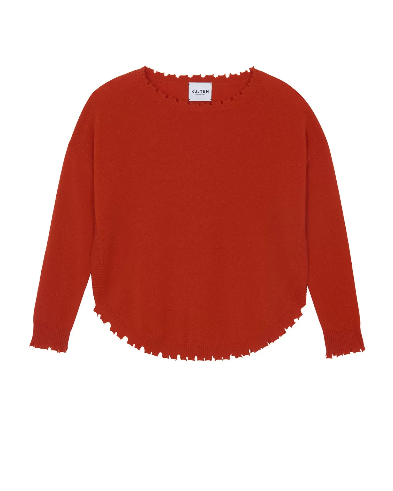 Kujten Sweaters & Sweatshirts>Women Round Neck Cashmere Sweater, 2-Threads Orange Rosso