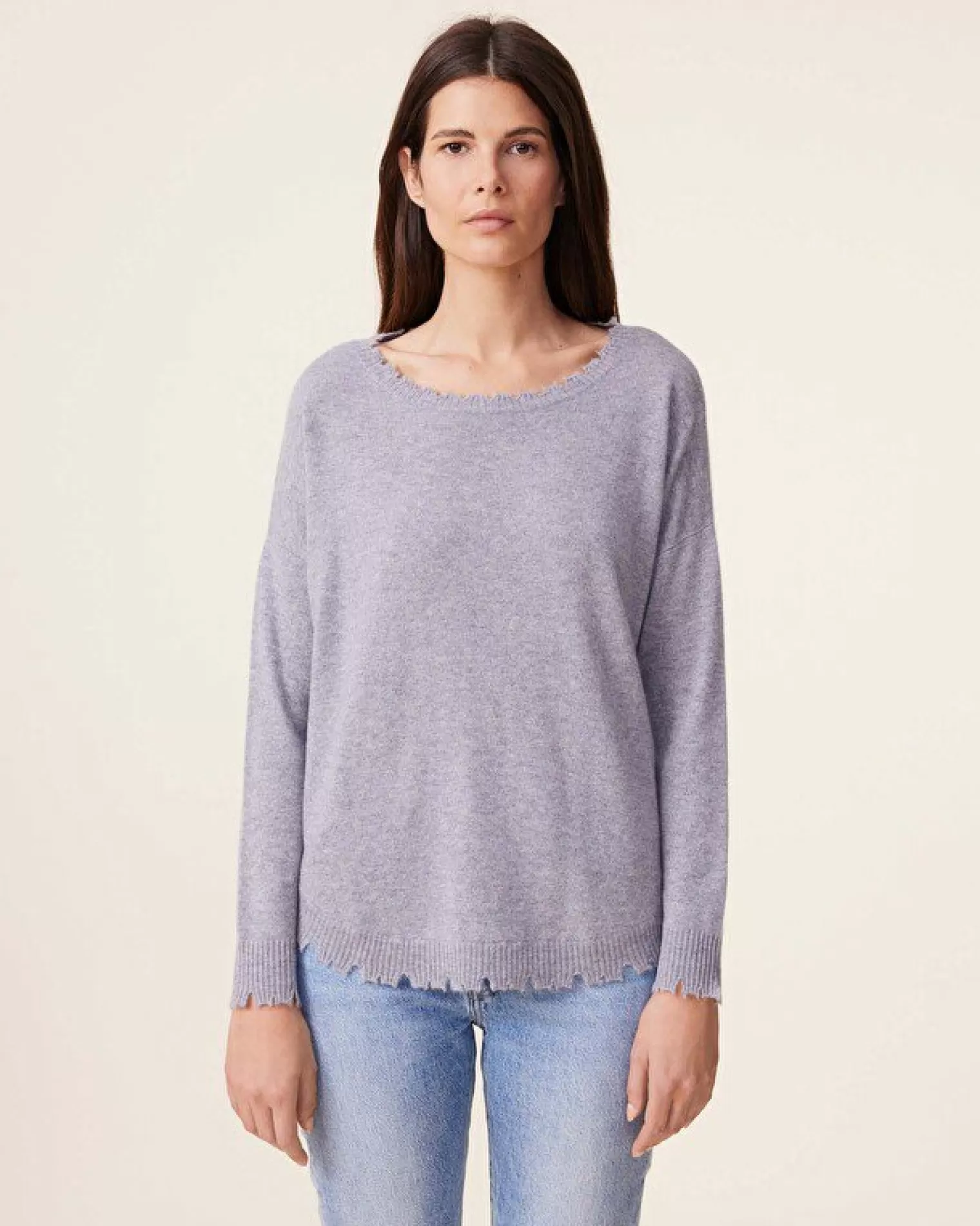 Kujten Sweaters & Sweatshirts>Women Round Neck Cashmere Sweater, 2-Threads Gris Chine