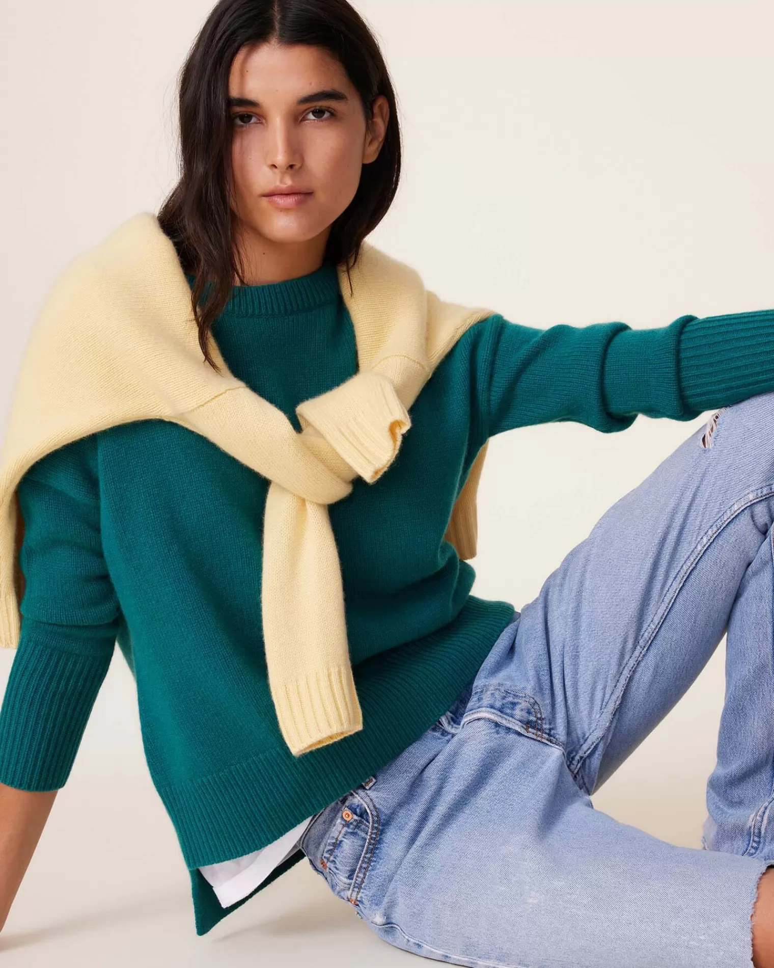 Kujten Sweaters & Sweatshirts>Women Round Neck Cashmere Sweater, 4-Threads Vert Perroquet